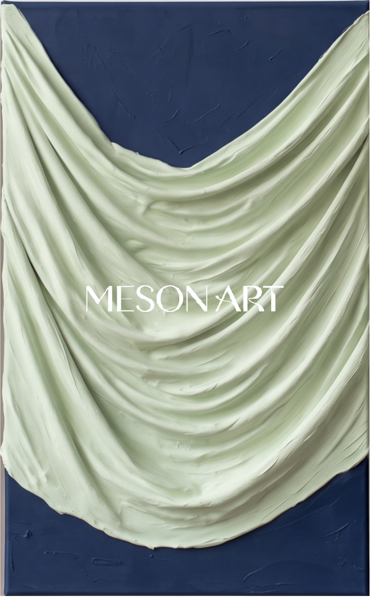 Blue And White 3D Textured Wall Art Rectangular Sculptural Canvas Modern Organic By Mesonart