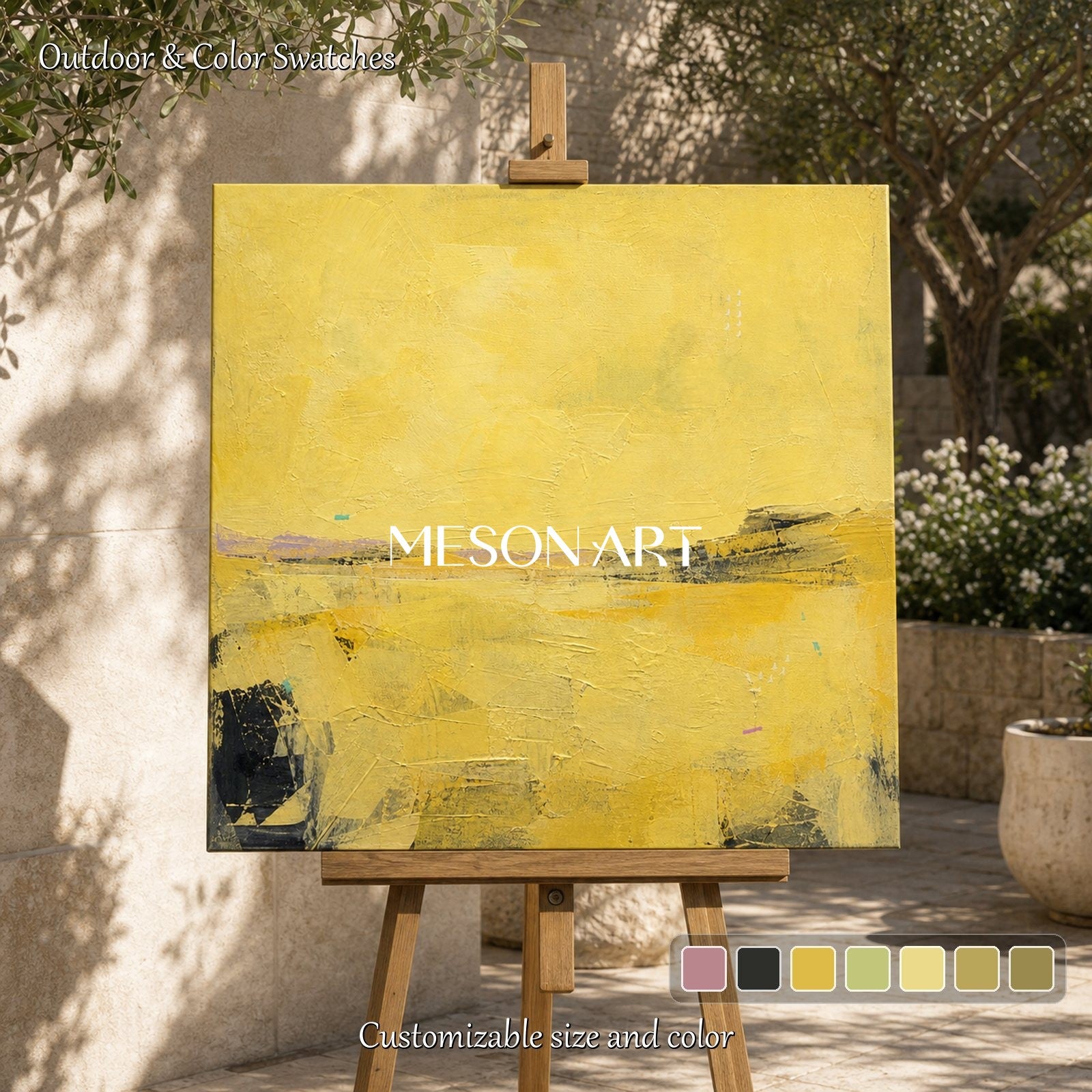 Large Gold Abstract Landscape Painting For Modern Living Room Wall Decor