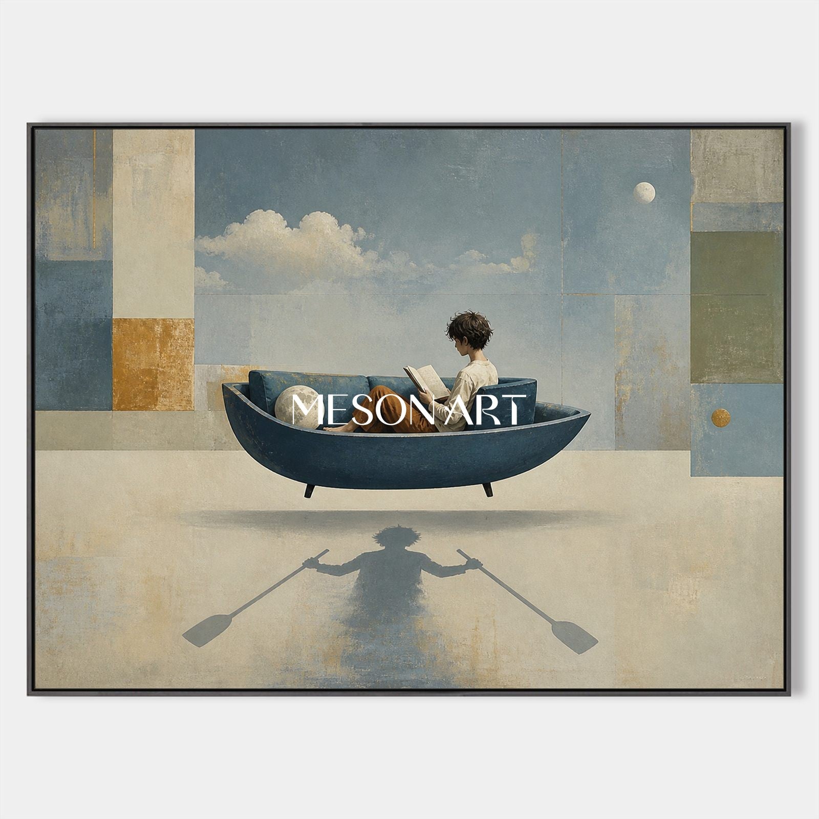 Surrealist Art Painting Dreamlike Floating Boat Sofa For Modern Living Room Decor