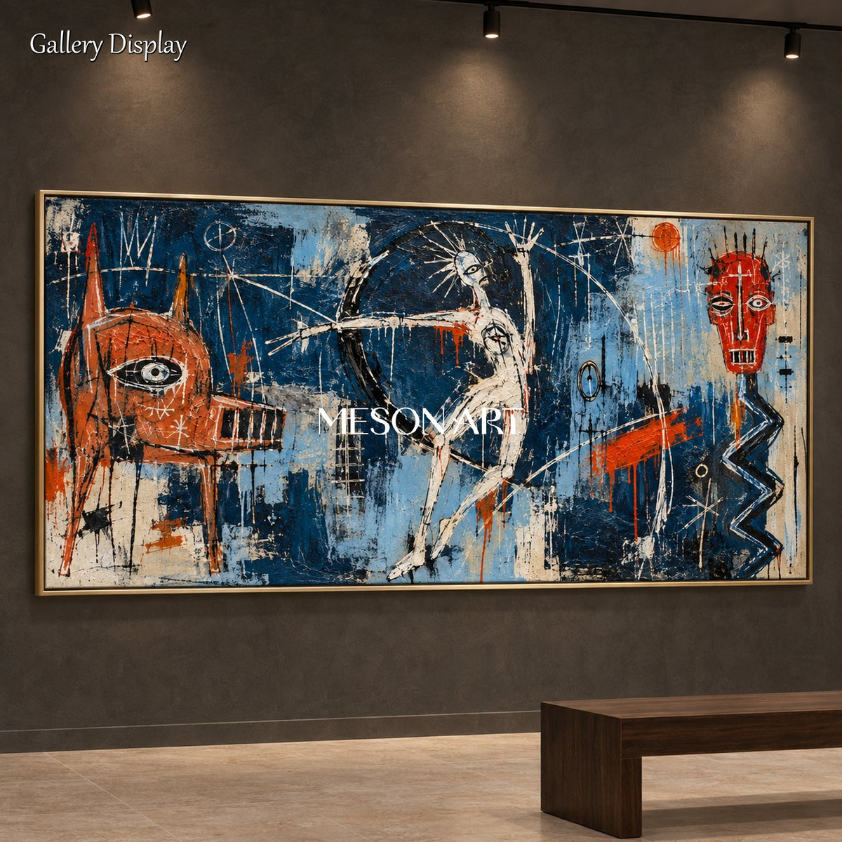Blue And Red Abstract Graffiti Painting Original Artist Hand Painted Urban Wall Art Panoramic By Mesonart