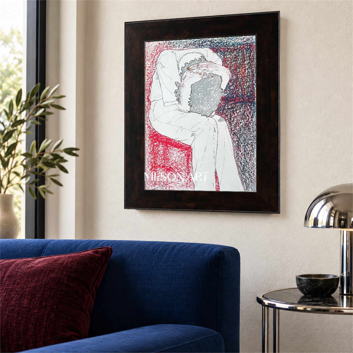 Red And White Symbolic Figurative Abstract Painting Original Artwork By Artist For Living Room Wall Decor Rectangular By Mesonart