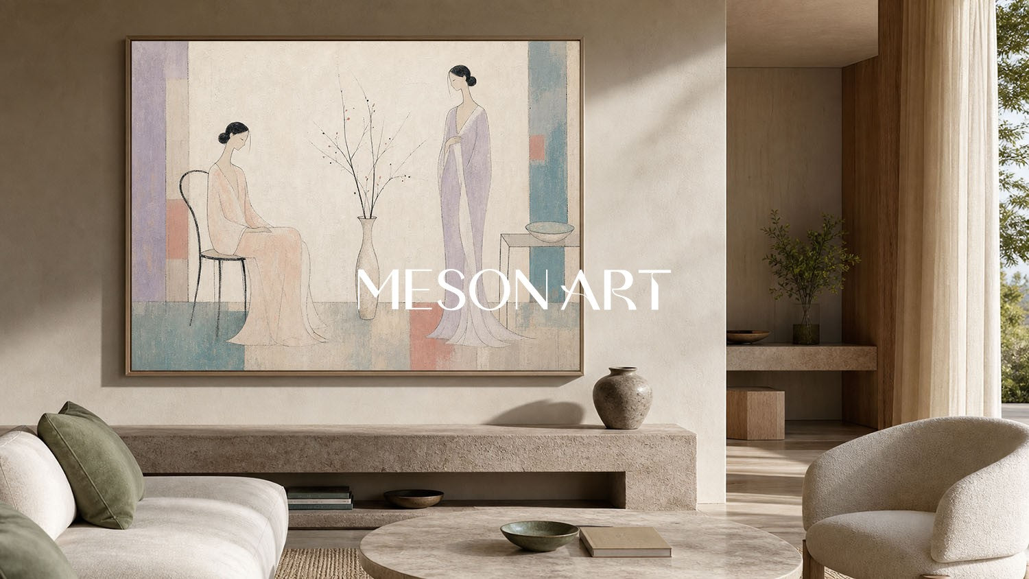 Elegant Art Deco Women Painting For Living Room And Bedroom Wall Decor With Soft Pastel Tones
