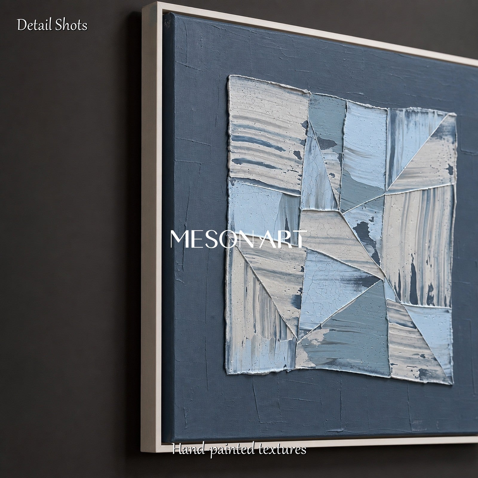 Original Navy Blue Abstract Art Painting Minimalist Geometric Design For Modern Home Decor