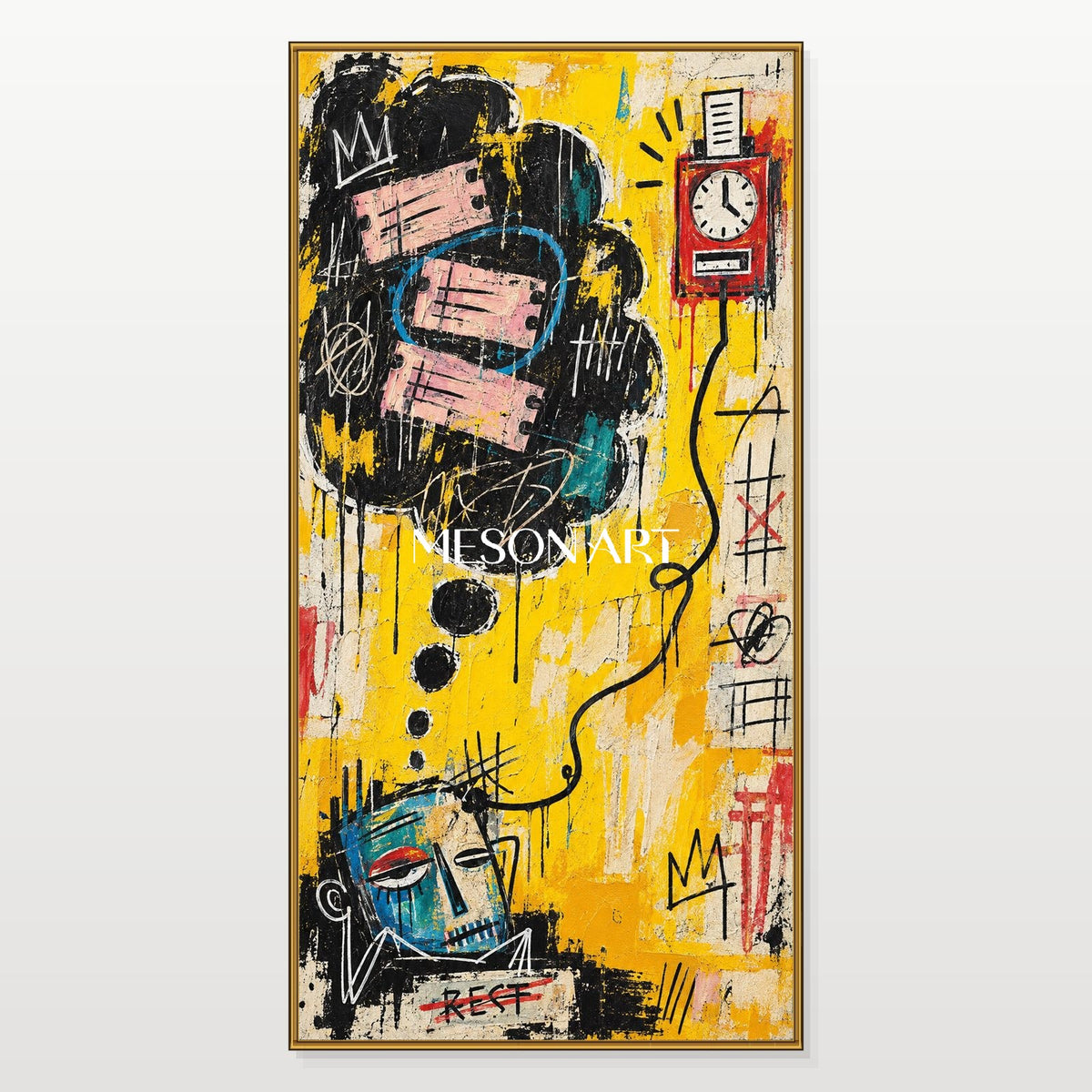Yellow And Black Abstract Graffiti Painting Panoramic Wall Art Modern Contemporary Canvas By Mesonart