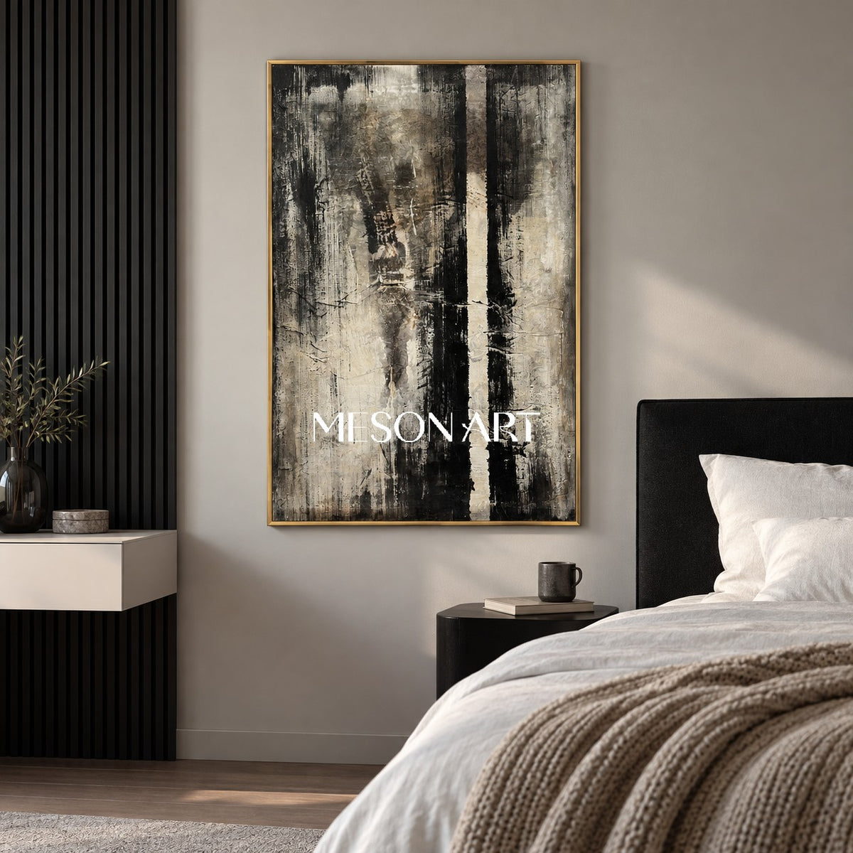 Black And White Abstract Painting Original Artist Hand Painted Mixed Media Textured Canvas Wall Art For Living Room By Mesonart