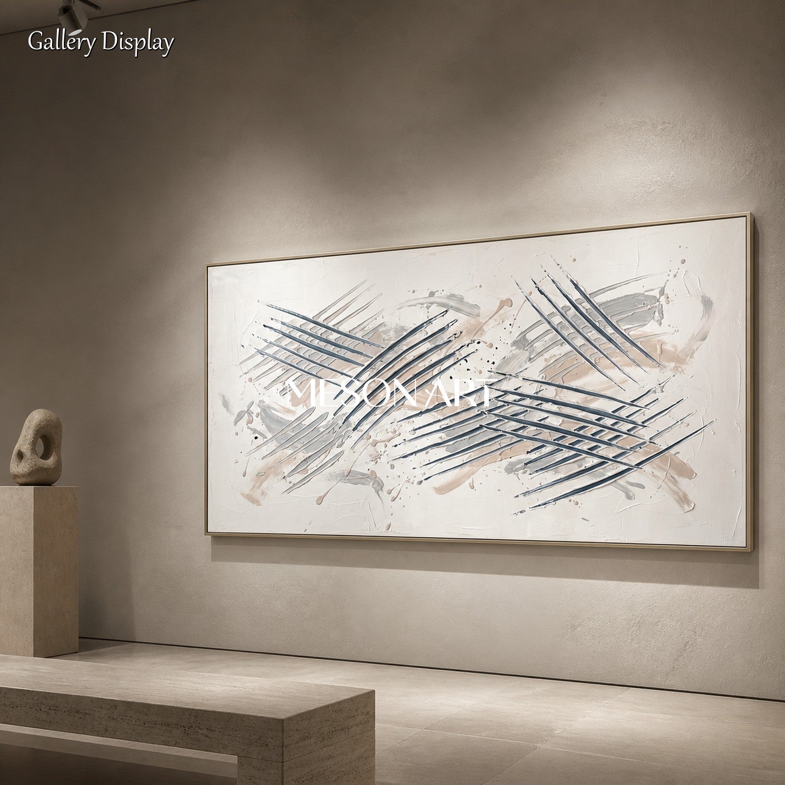 White And Gray Abstract Expressionism Painting Inspired By Jackson Pollock Drip Style Panoramic Wall Art For Living Room By Mesonart
