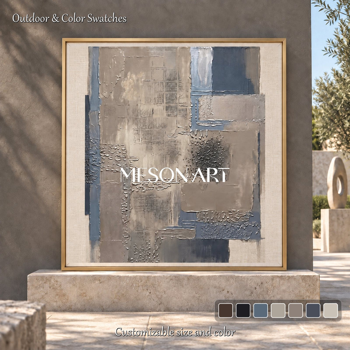 Gray Abstract Textured Wall Art Square Painting Original Artist Hand Painted By Mesonart