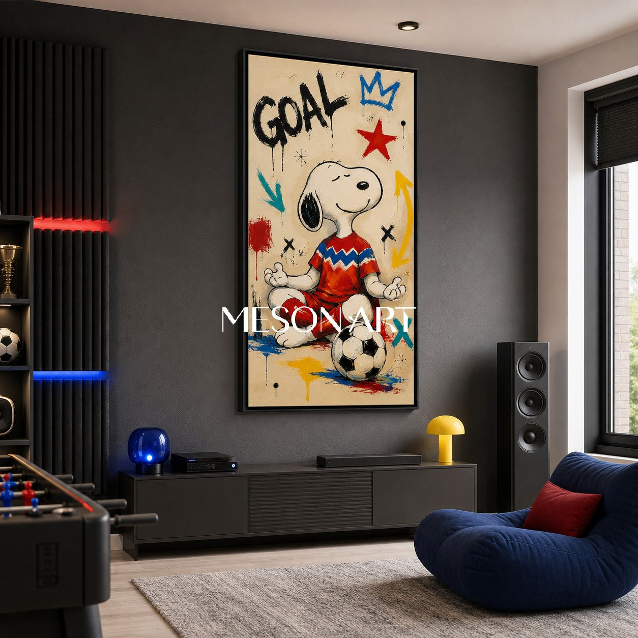 Snoopy Soccer Graffiti Art Print For Kids Room And Living Space With Bold Colors