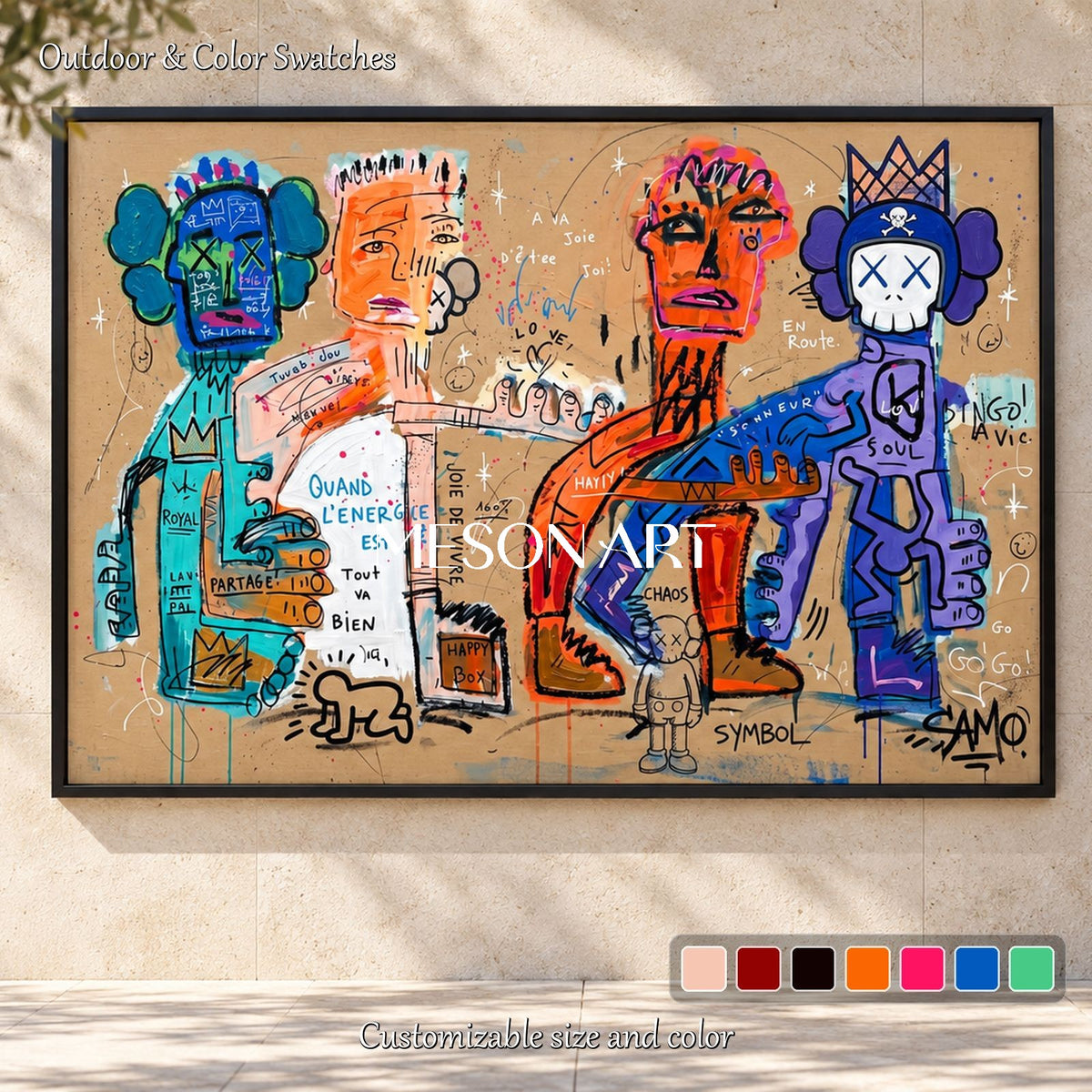 Orange And Blue Modern Graffiti Art Rectangular Wall Decor Original Artist Hand Painted By Mesonart