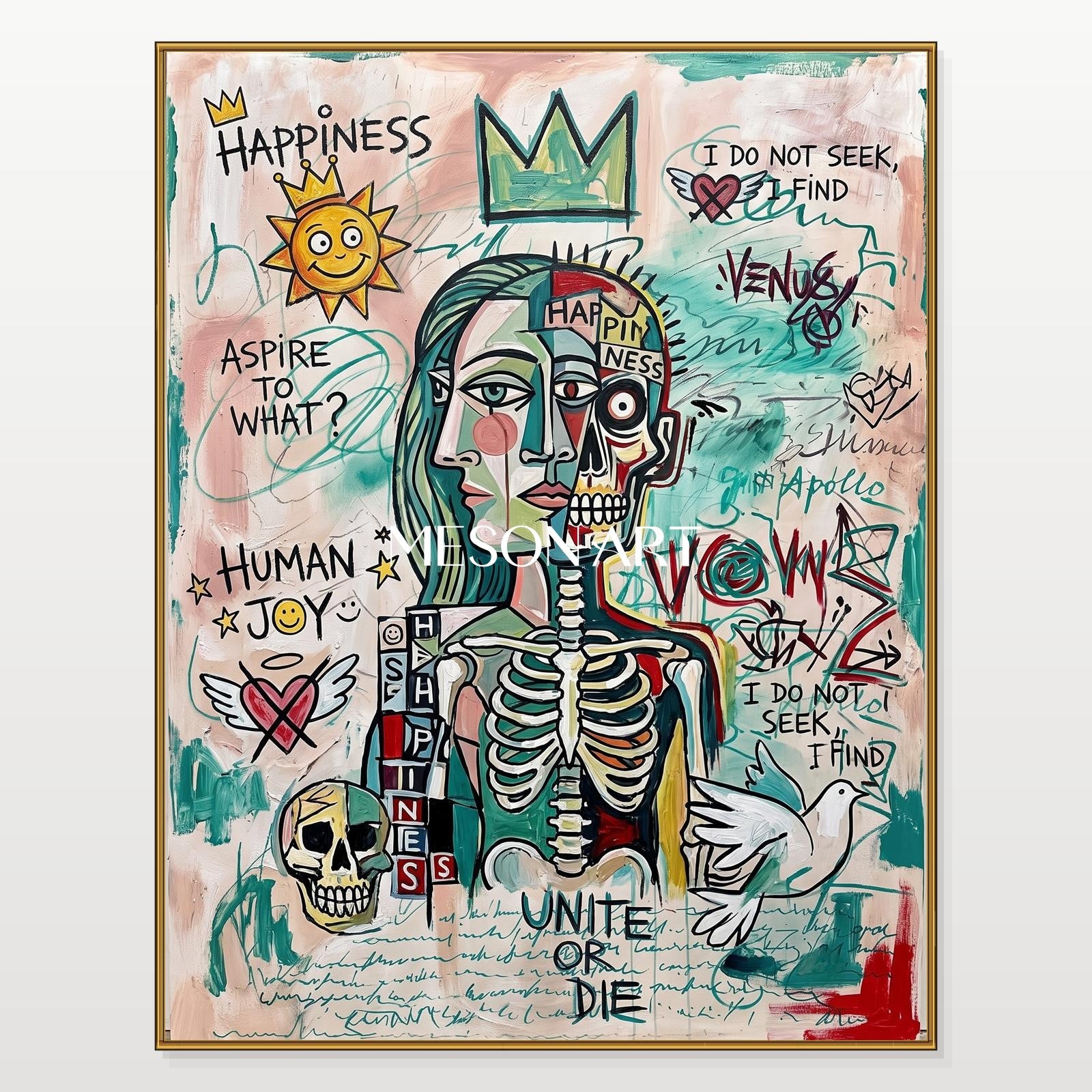 Urban Graffiti Art Painting With Bold Typography And Pop Surrealism For Modern Living Room Decor