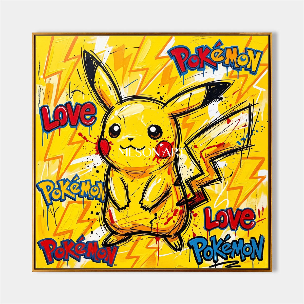 Yellow And Red Pokemon Pop Art Painting KAWS Style Square Wall Art For Living Room By Mesonart