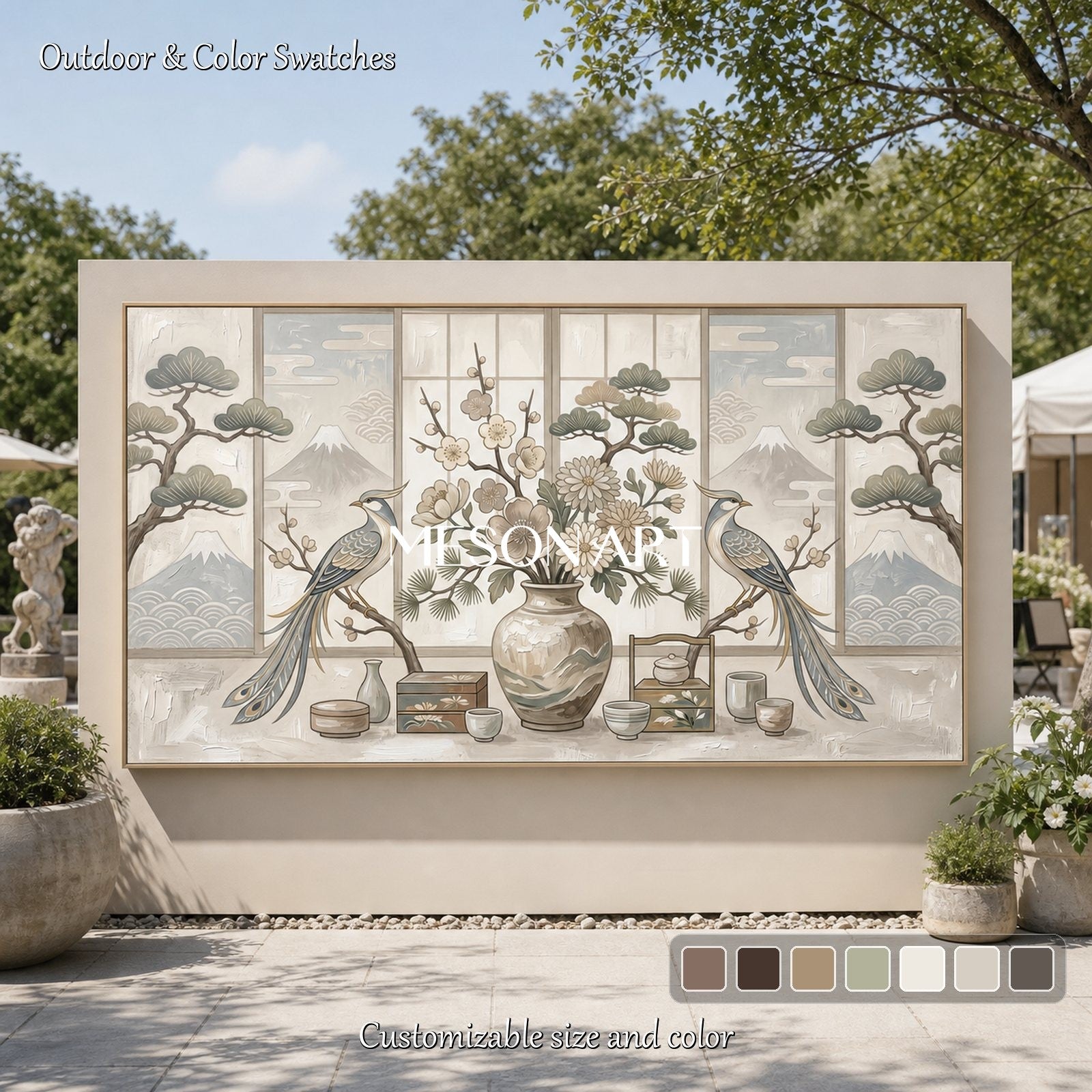 Luxury Chinoiserie Wall Art With Birds And Flowers For Living Room Decor