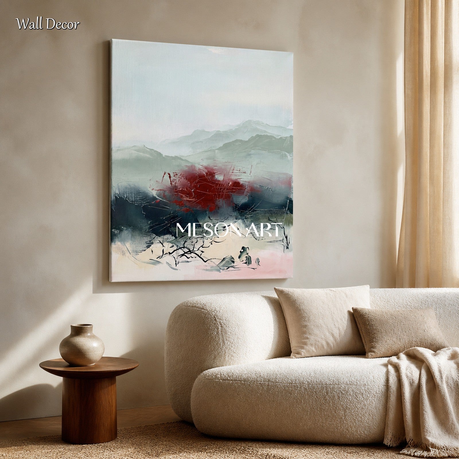 Red And Gray Abstract Landscape Painting Modern Rectangular Wall Art Original Artist By Mesonart
