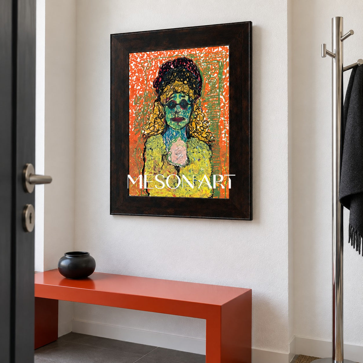Orange And Green Expressionist Portrait Painting Rectangular Wall Art Original Artist Hand Painted By Mesonart