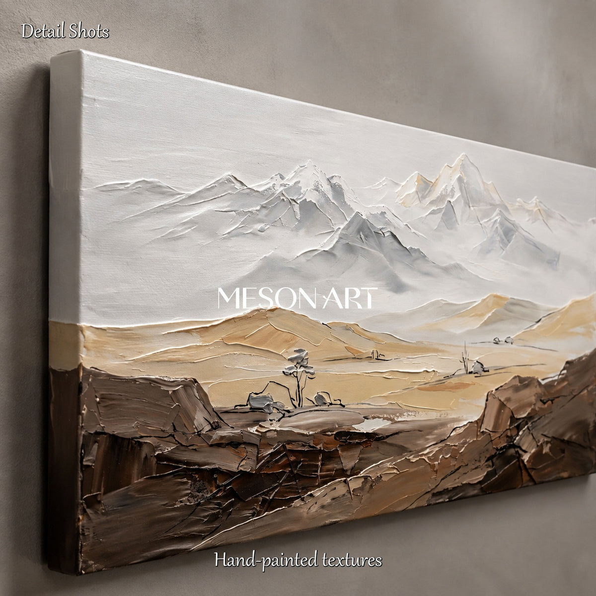 Beige And White Neutral Art Large Wall Paintings For Panoramic Mountain Landscape Original Artist By Mesonart
