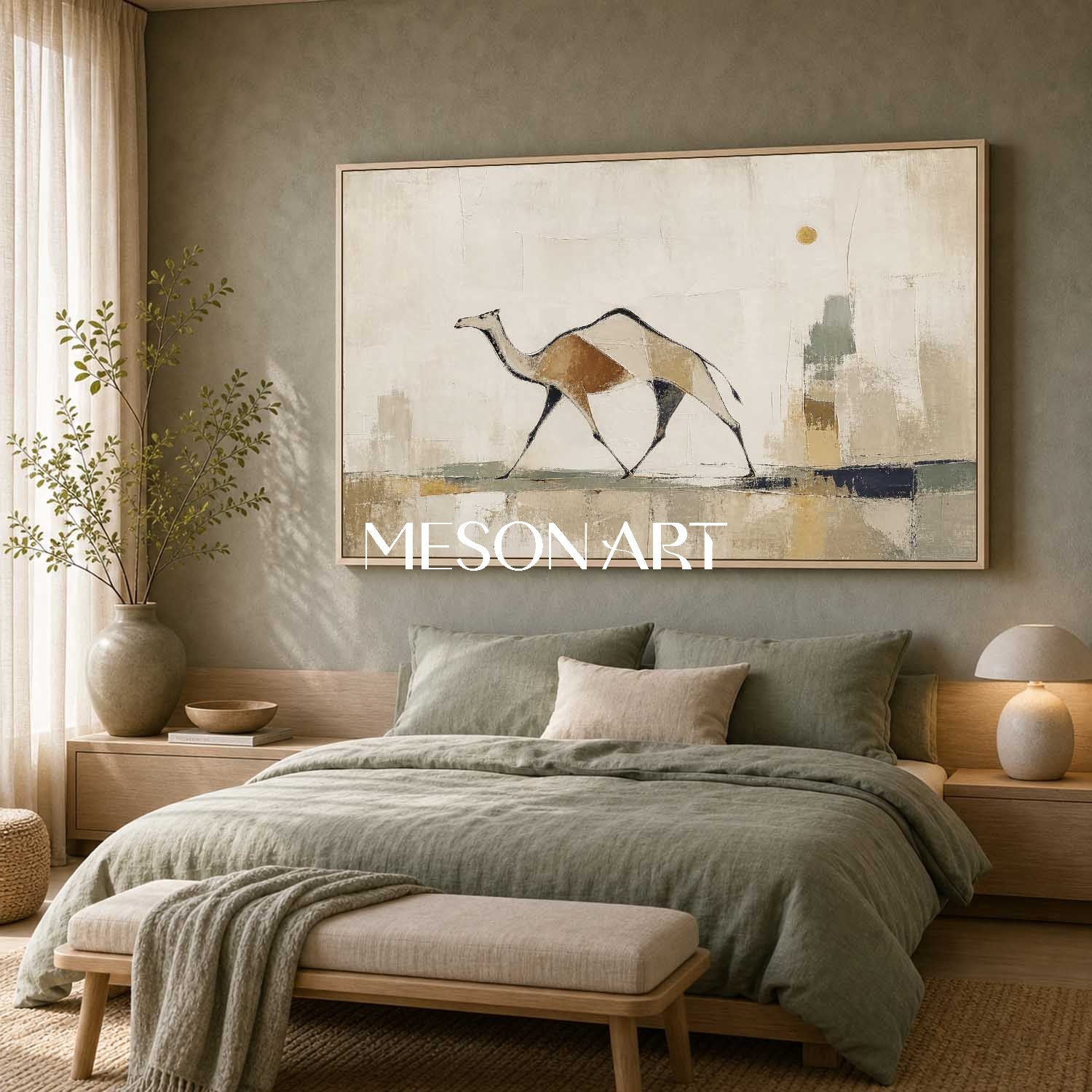 Minimalist Camel Wall Art Beige Gold Abstract Painting For Modern Living Room Decor