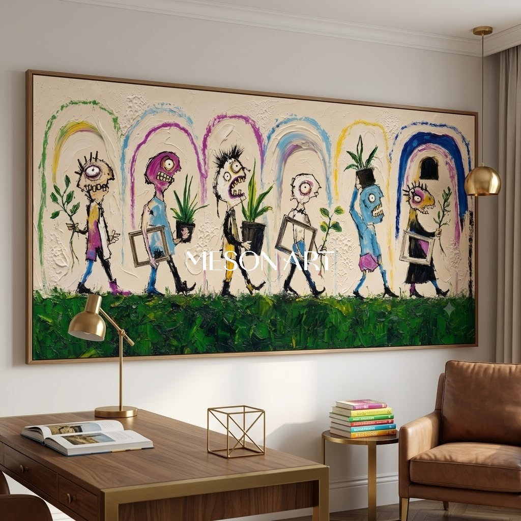 Colorful Pop Art Graffiti Painting With Quirky Characters For Modern Living Room Wall Decor