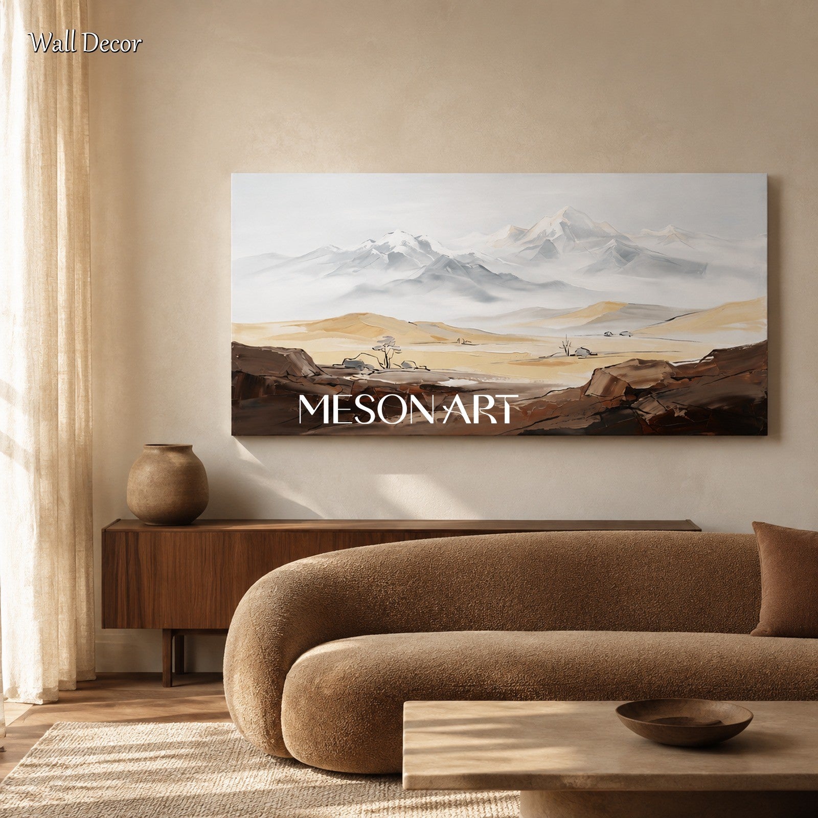 Beige And White Neutral Art Large Wall Paintings For Panoramic Mountain Landscape Original Artist By Mesonart