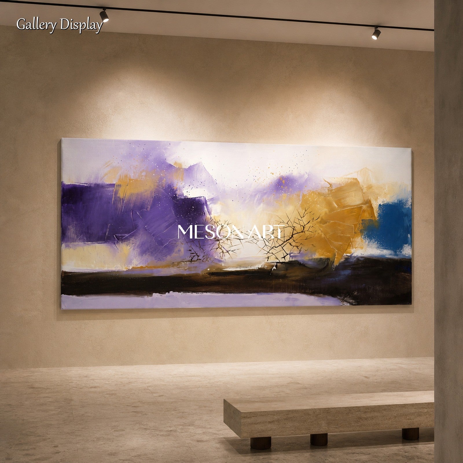 Purple And Gold Abstract Painting Panoramic Wall Art Textured Expressionist Art Original Artist By Mesonart