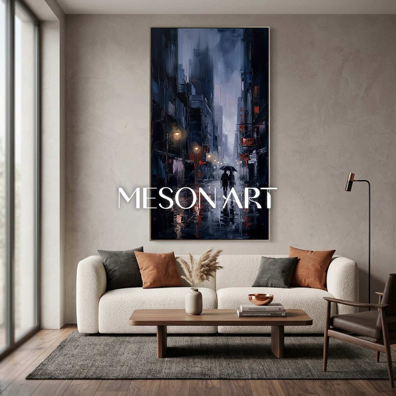 Abstract City Painting With Plaster Texture For Modern Living Room Decor