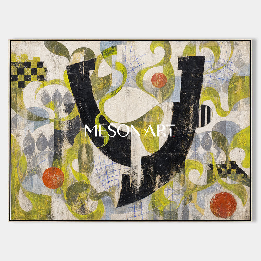 Urban Graffiti Abstract Art With Green And Black For Industrial Loft Living Room Decor