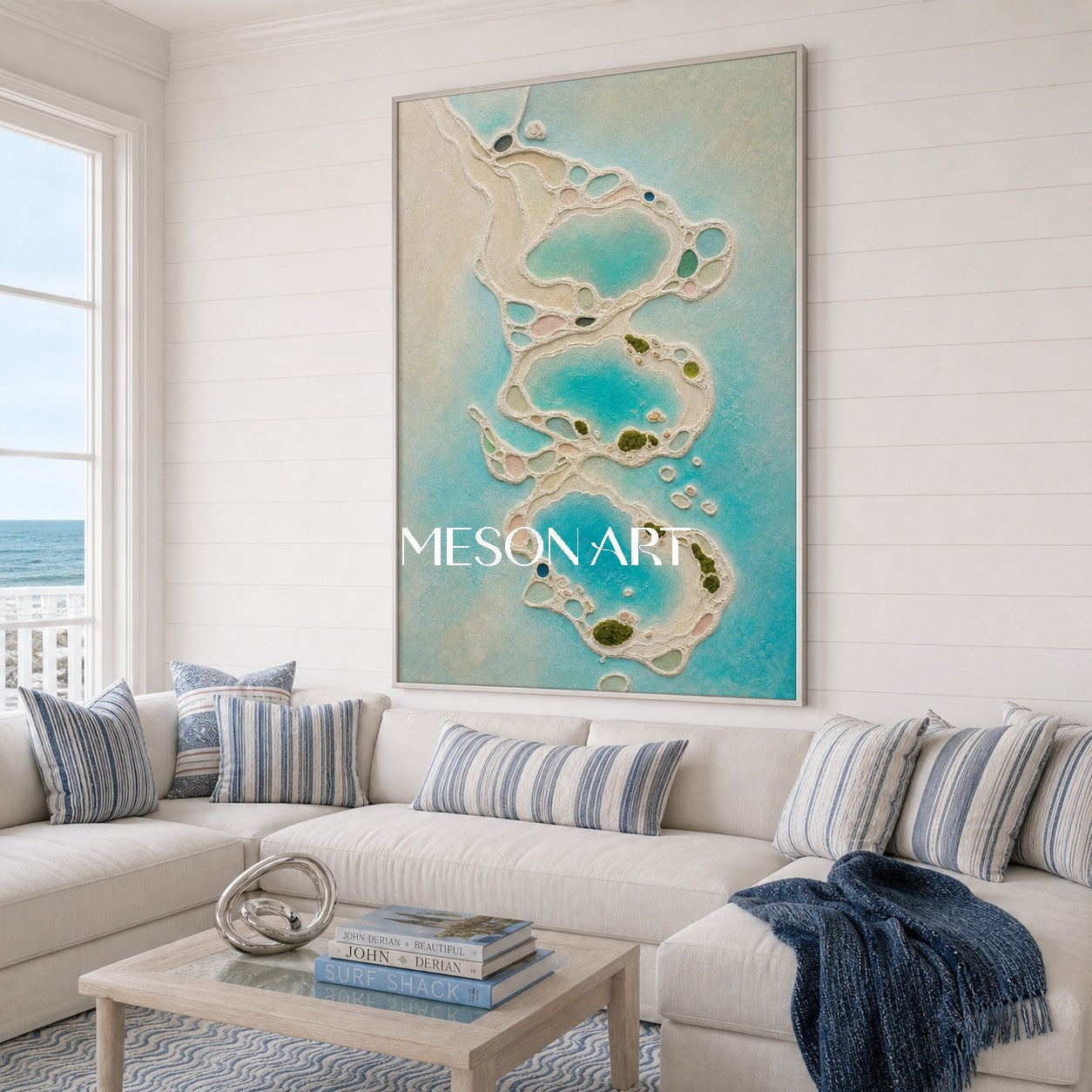 Turquoise Lagoon Abstract Art With Textured Relief For Coastal Living Room Decor