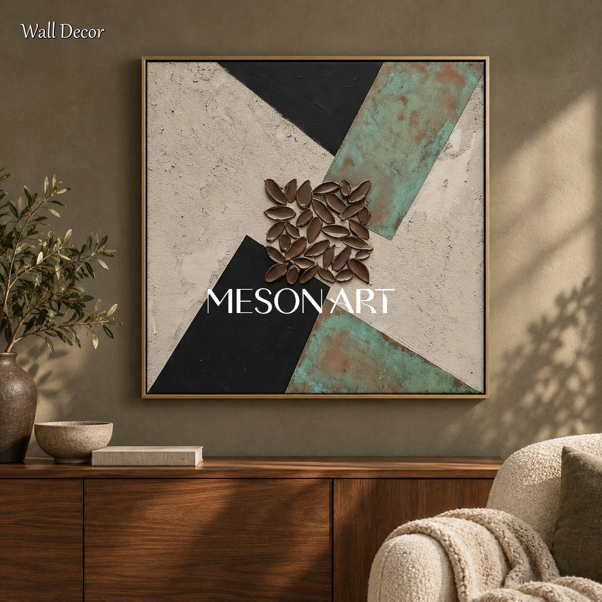 Gray And Black Abstract Art Square Wall Decor Original Artist Hand Painted By Mesonart