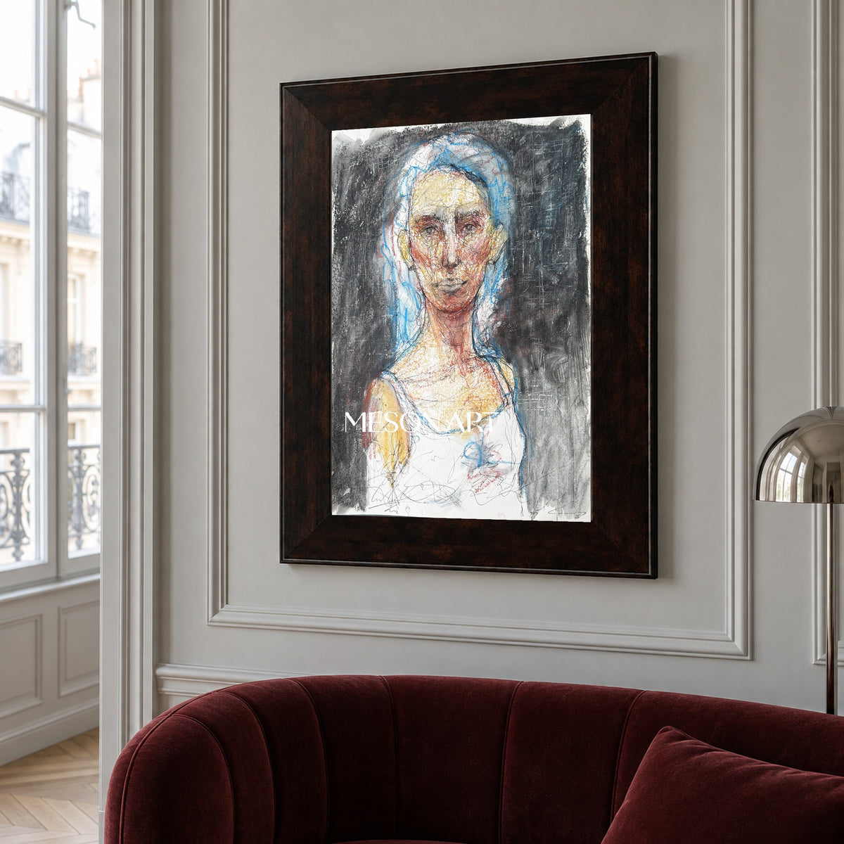 Black And White Figurative Expressionist Portrait Painting Rectangular Wall Art For Living Room By Mesonart