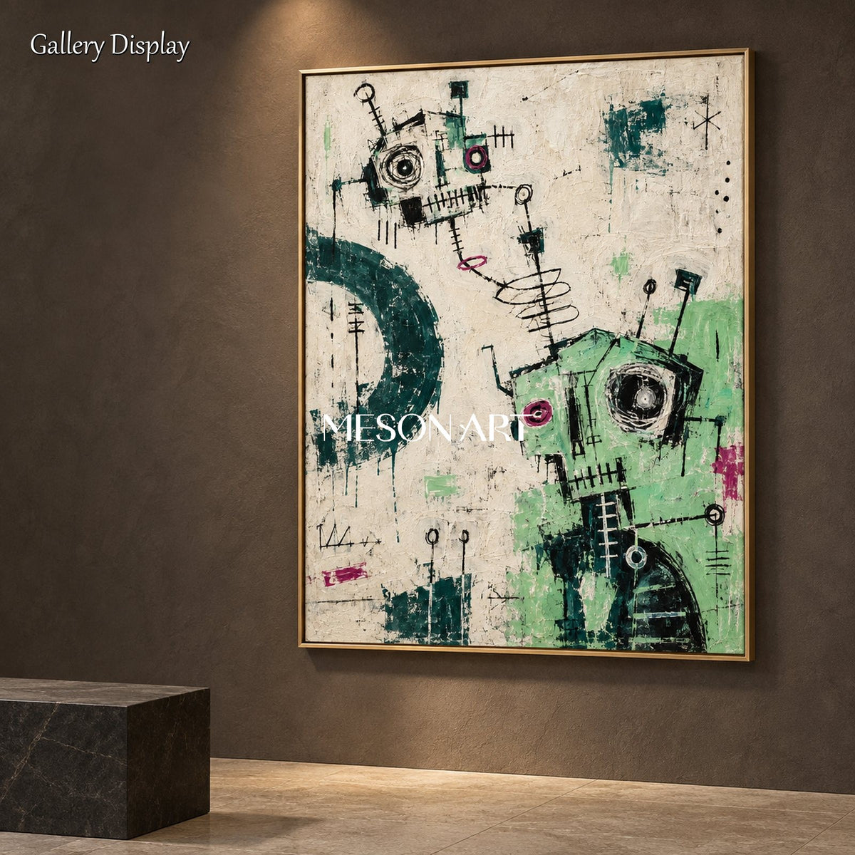 Green And White Abstract Pop Art Painting Large Canvas Wall Art For Living Room By Mesonart