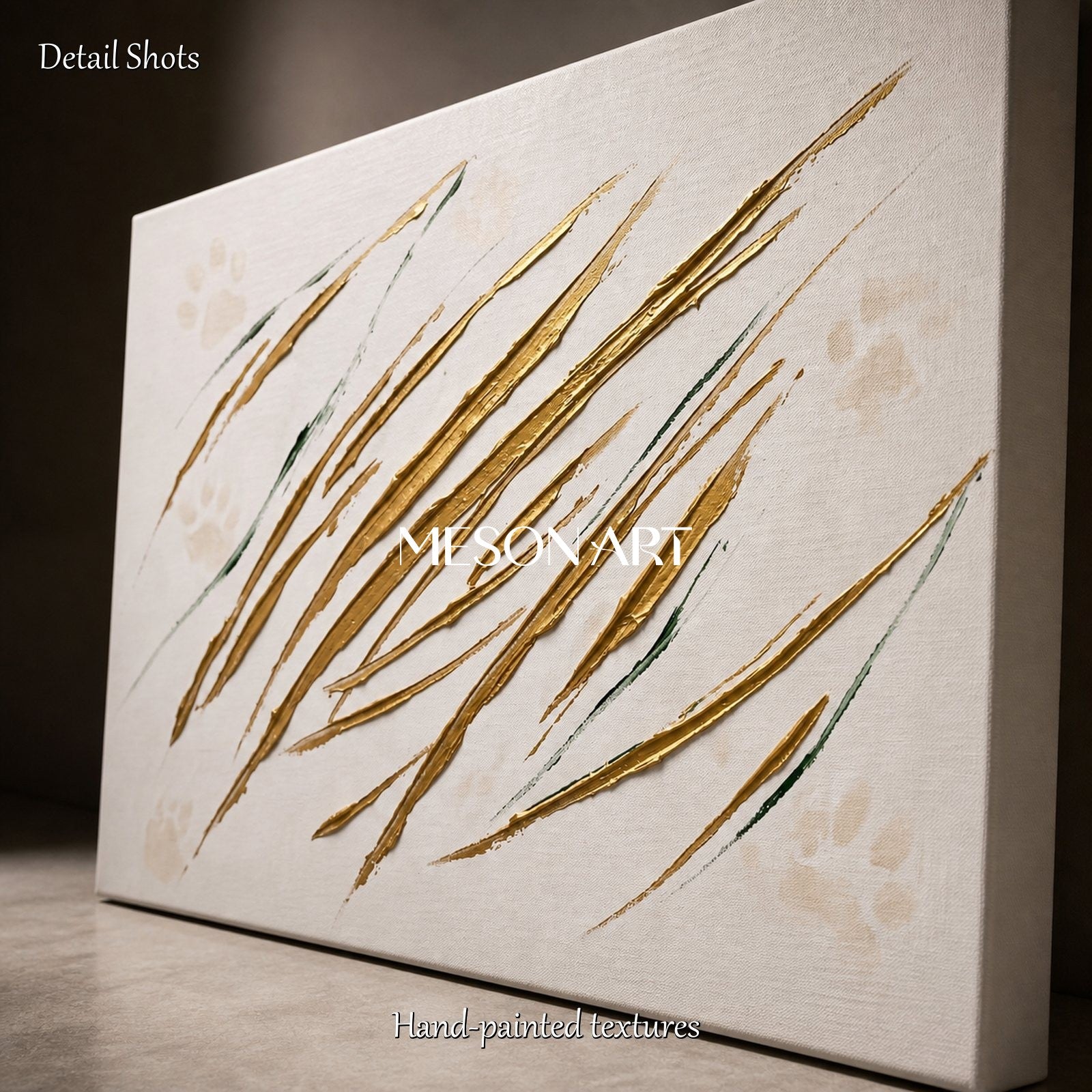 White And Gold Abstract Expressionism Painting Jackson Pollock Inspired Rectangular Wall Art For Living Room By Mesonart