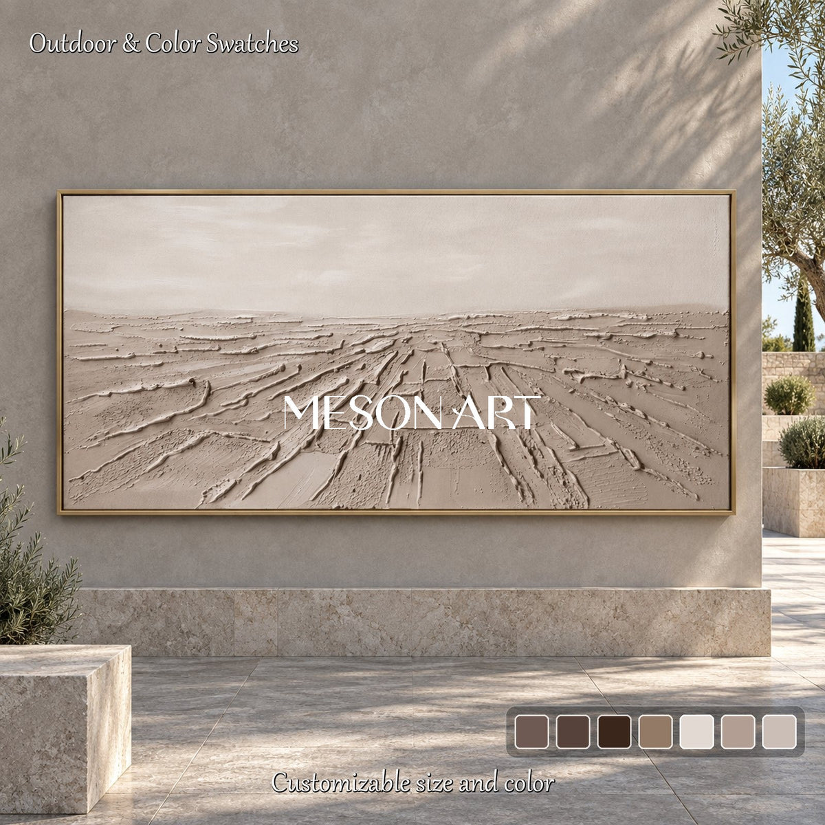 Beige Abstract Art Panoramic Wall Decor Original Artist Hand Painted Neutral Painting By Mesonart