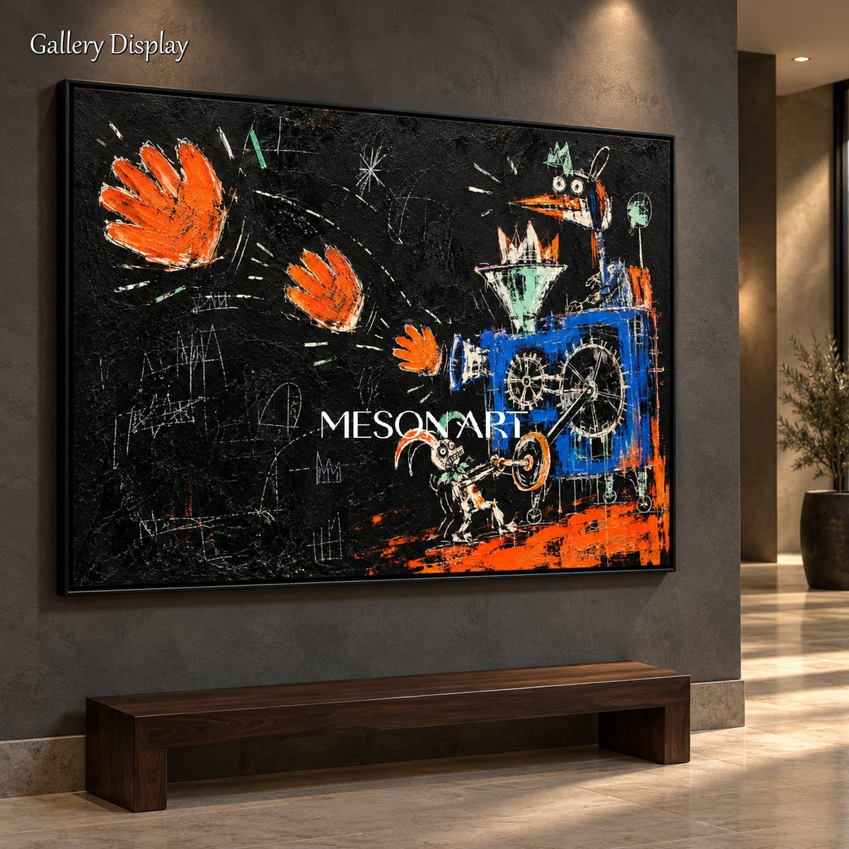 Black And Orange Graffiti Abstract Pop Street Art Rectangular Canvas Painting Original Artist Hand Painted By Mesonart