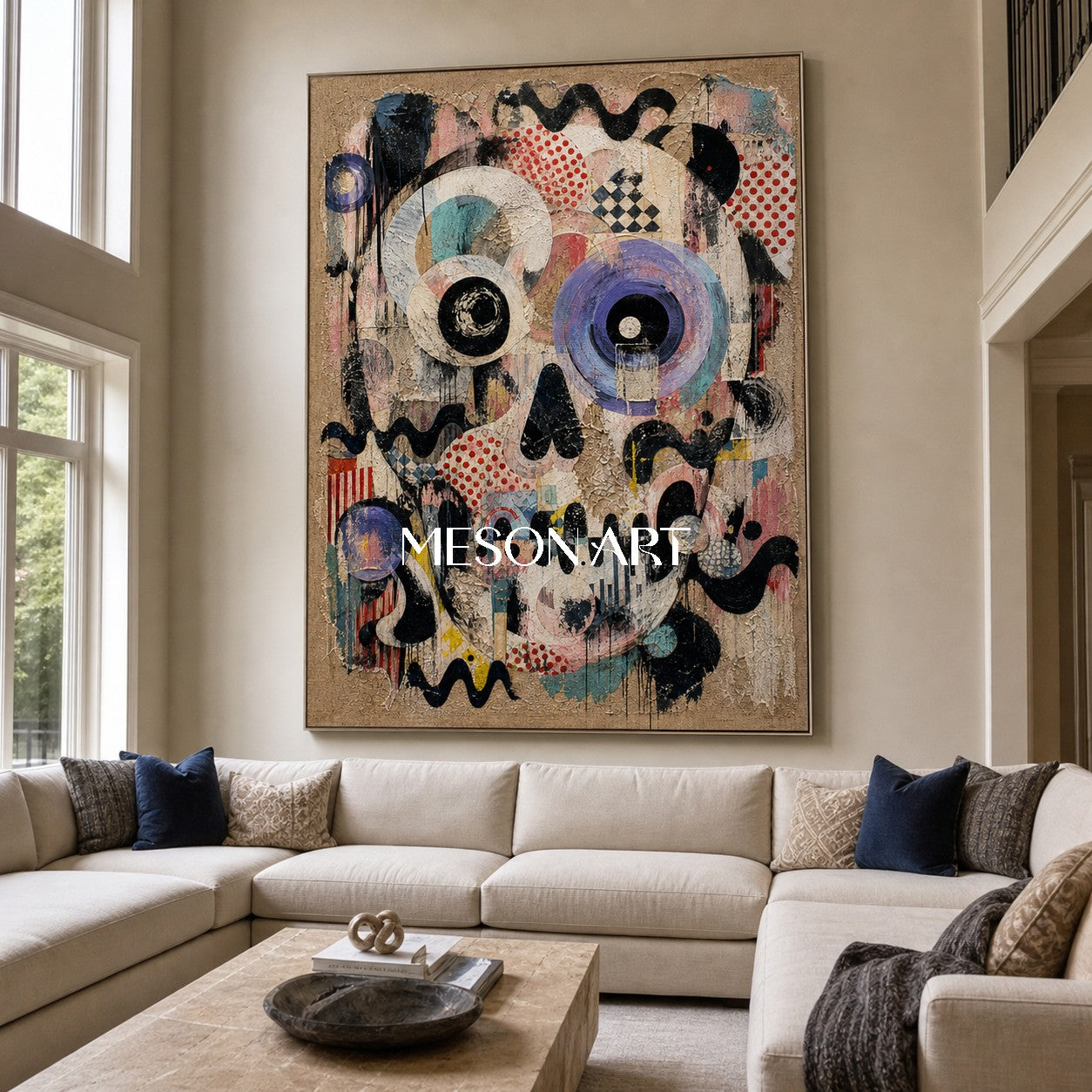Original Pop Art Abstract Painting With Textured Layers For Modern Living Room Decor