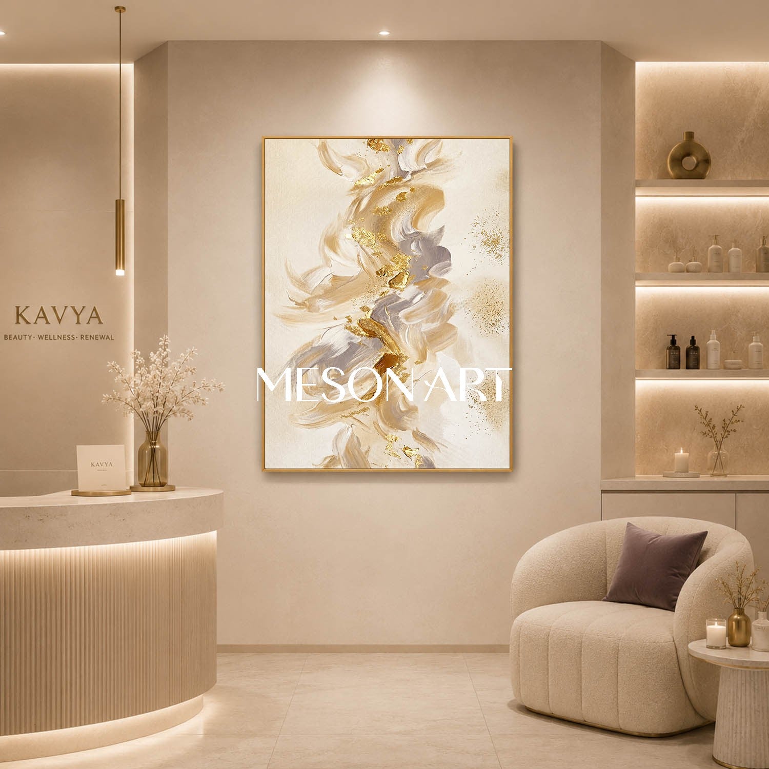 Gilded Abstract Painting With Textured Beige And Gold For Modern Luxury Home Decor