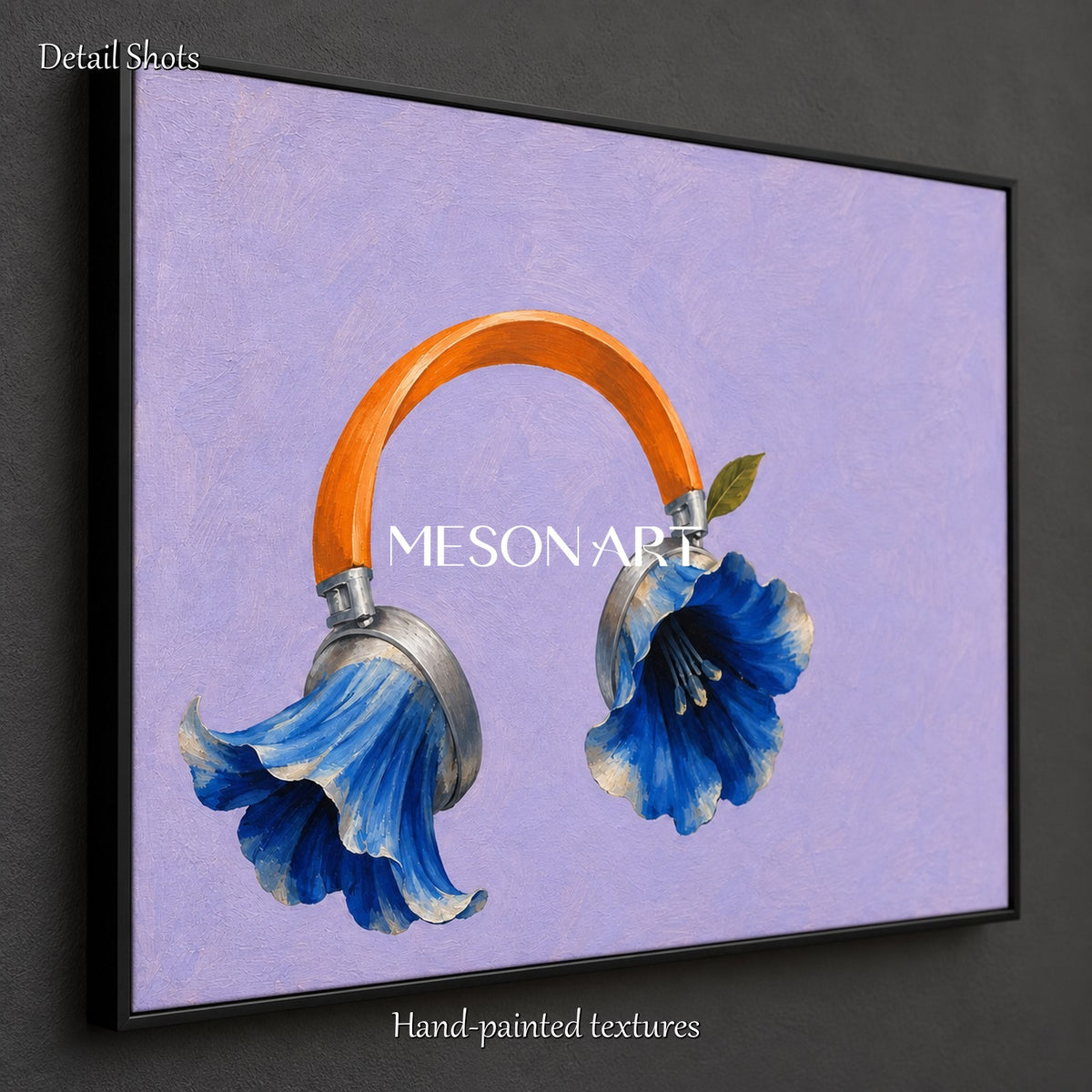 Purple And Blue Surrealist Flowers Painting Rectangular Wall Art Original Artist Hand Painted By Mesonart