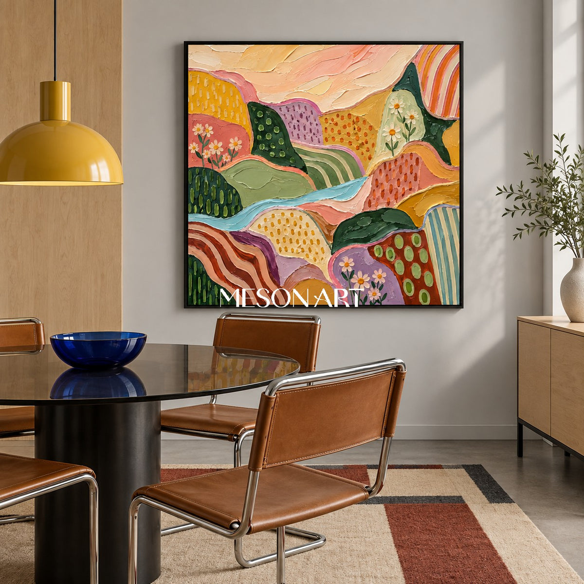Colorful Abstract Landscape Painting Square Wall Art Original Hand Painted By Artist Modern Impasto Style By Mesonart