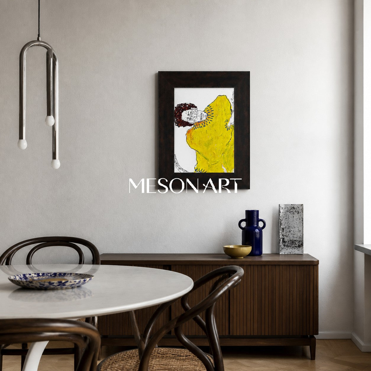 Modern Abstract Figure Painting In Yellow And Black For Living Room Entryway Decor