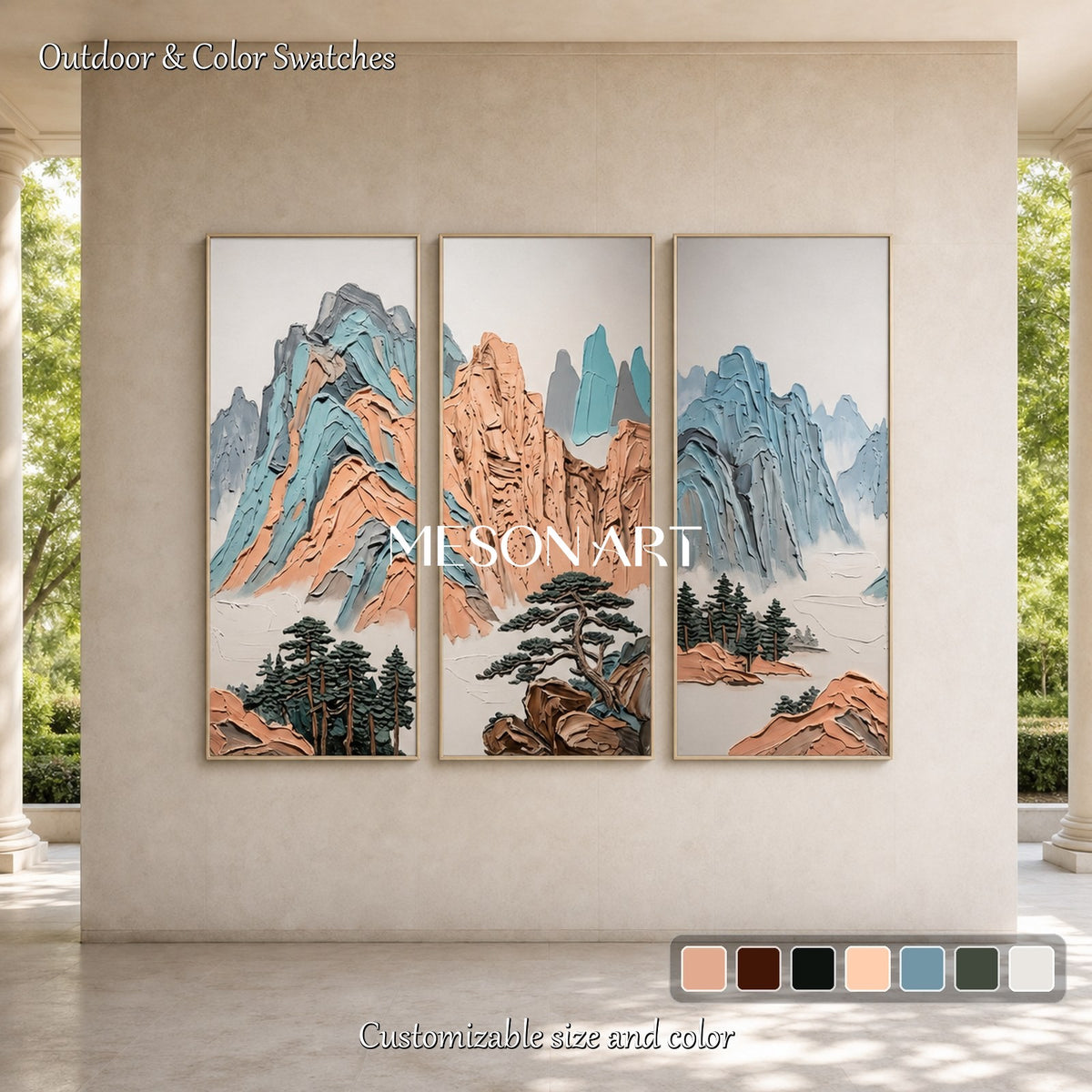 Blue And Brown Pastel Landscape Painting Rectangular Wall Art Original Artist Hand Painted By Mesonart