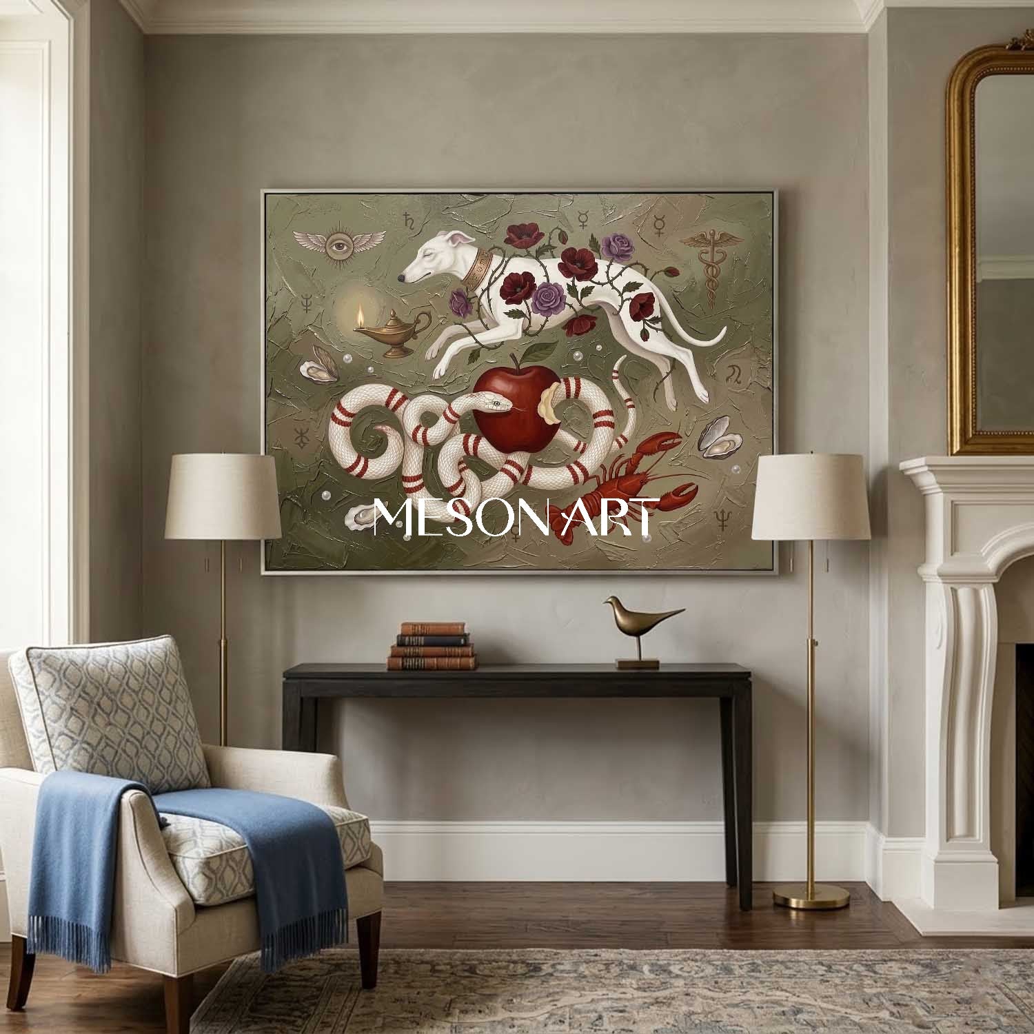 Large Handmade Symbolist Canvas Surrealist Wall Art Luxury Villa Decor