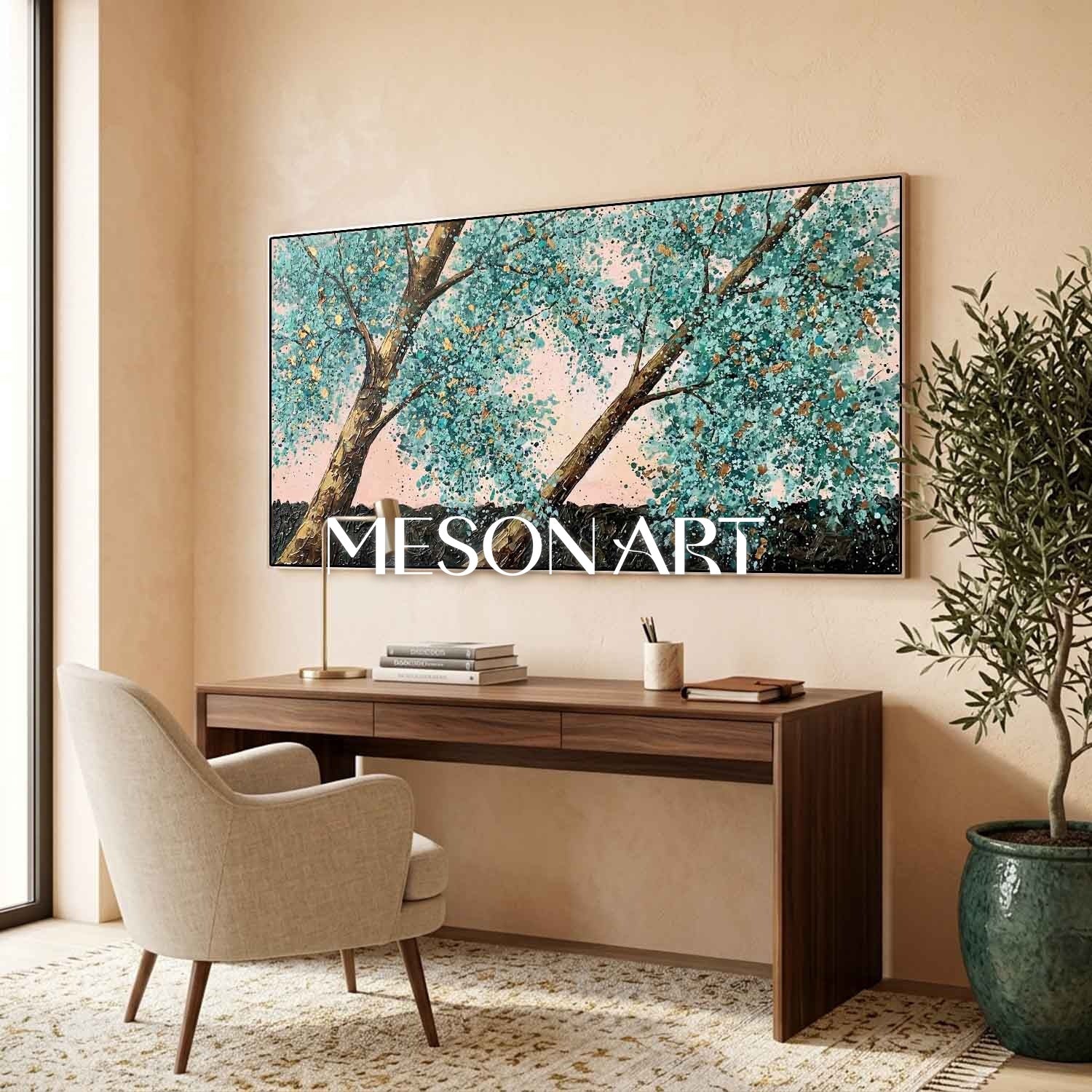 Contemporary Cubist Abstract Painting With Geometric Shapes And Neutral Tones For Modern Home Decor