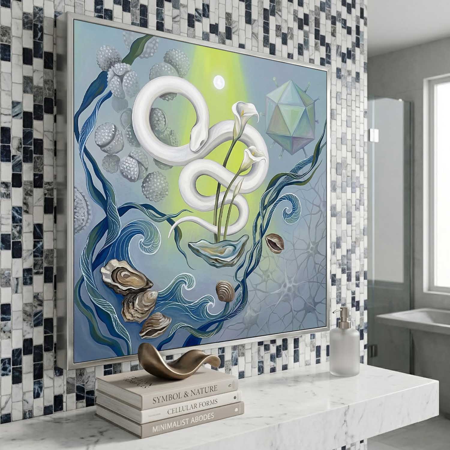 Hand Painted Serene Ocean Wave Canvas Art Wellness Spa Decor Hallway