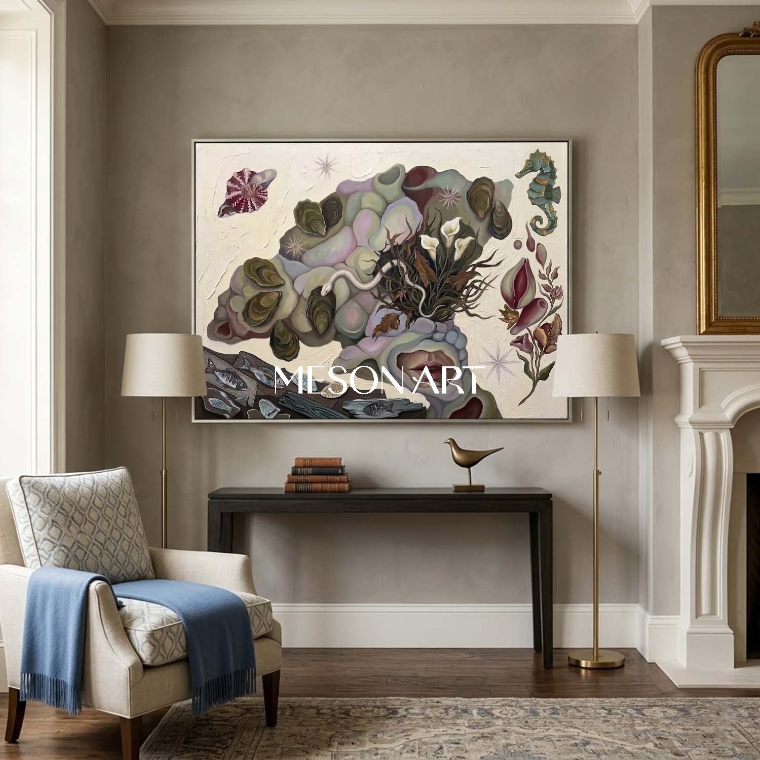 Original Surrealist Painting Textured Large Canvas Bedroom Wall Art