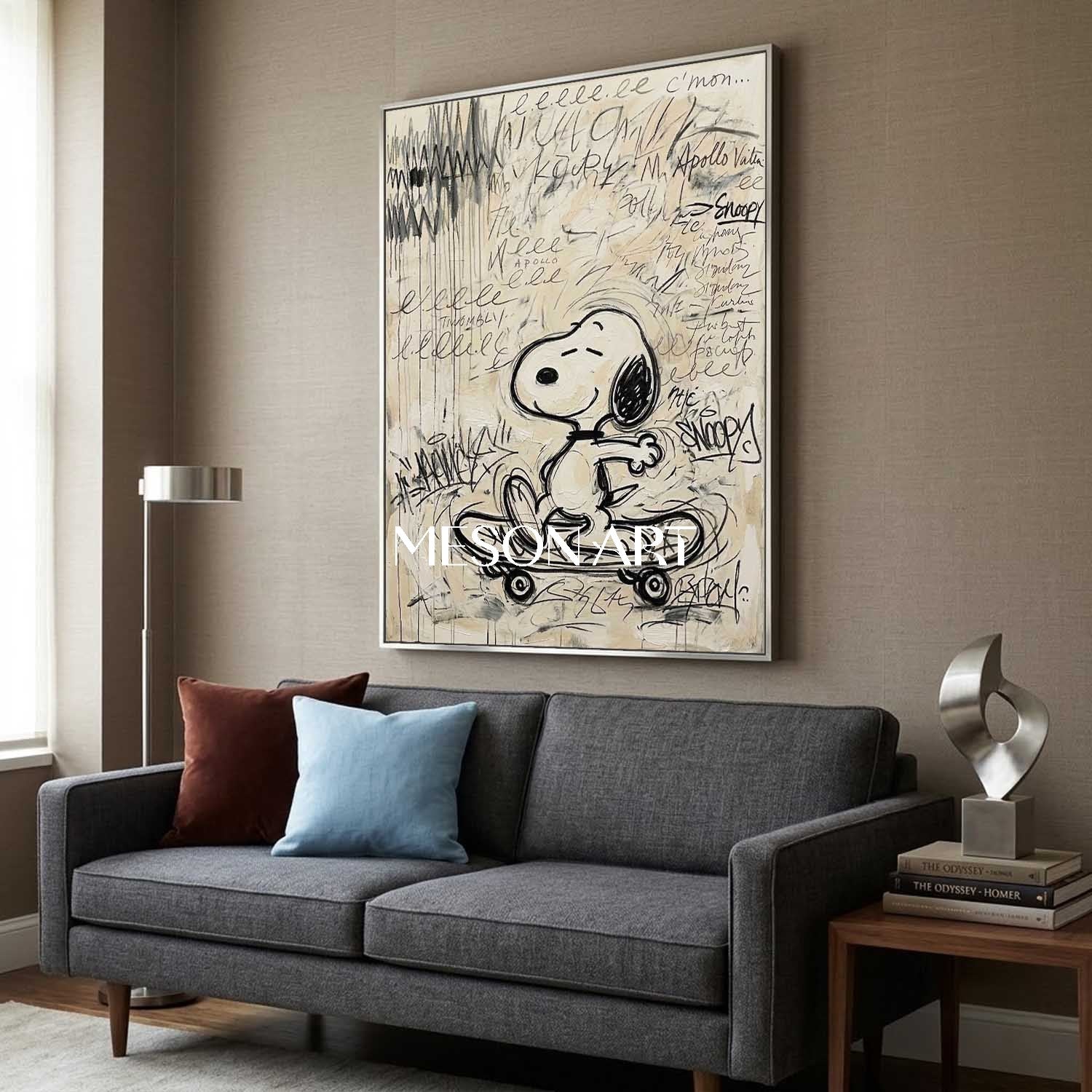 Original Skateboard Snoopy Oil Painting Graffiti Wall Art Kids Room
