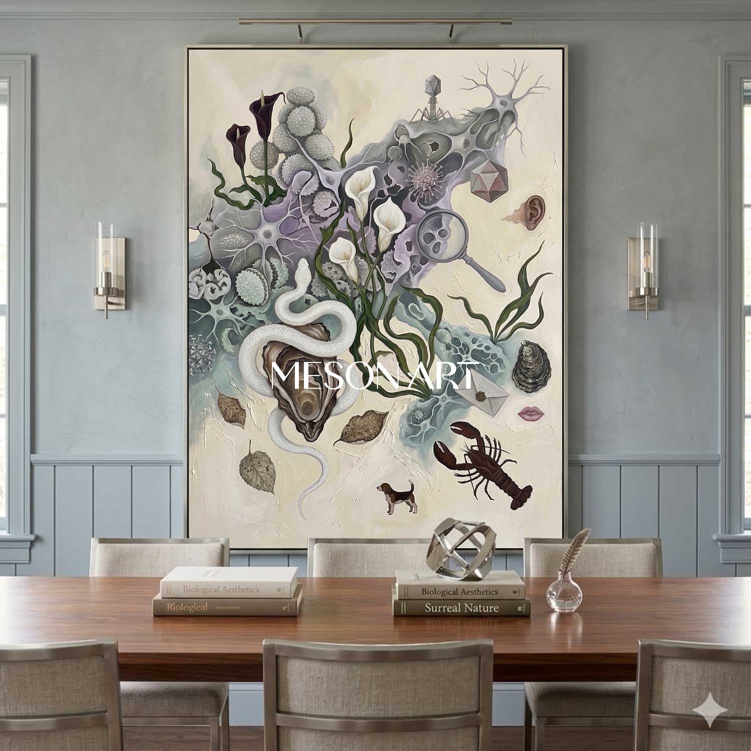 Beige Surreal Biological Hand-Painted Framed Canvas Large Art Entryway