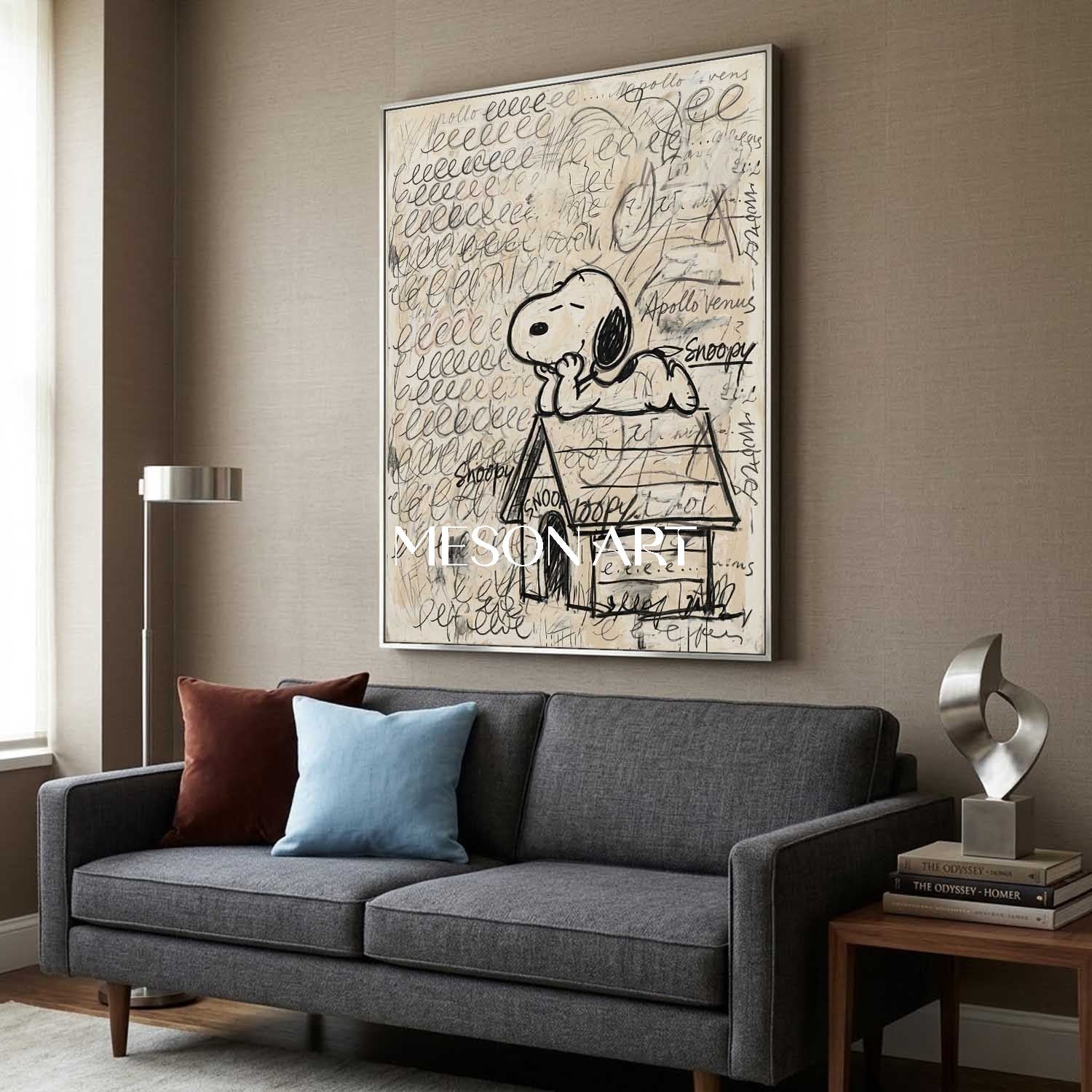 Handmade Snoopy Graffiti Painting Entryway Console Art Nursery Canvas