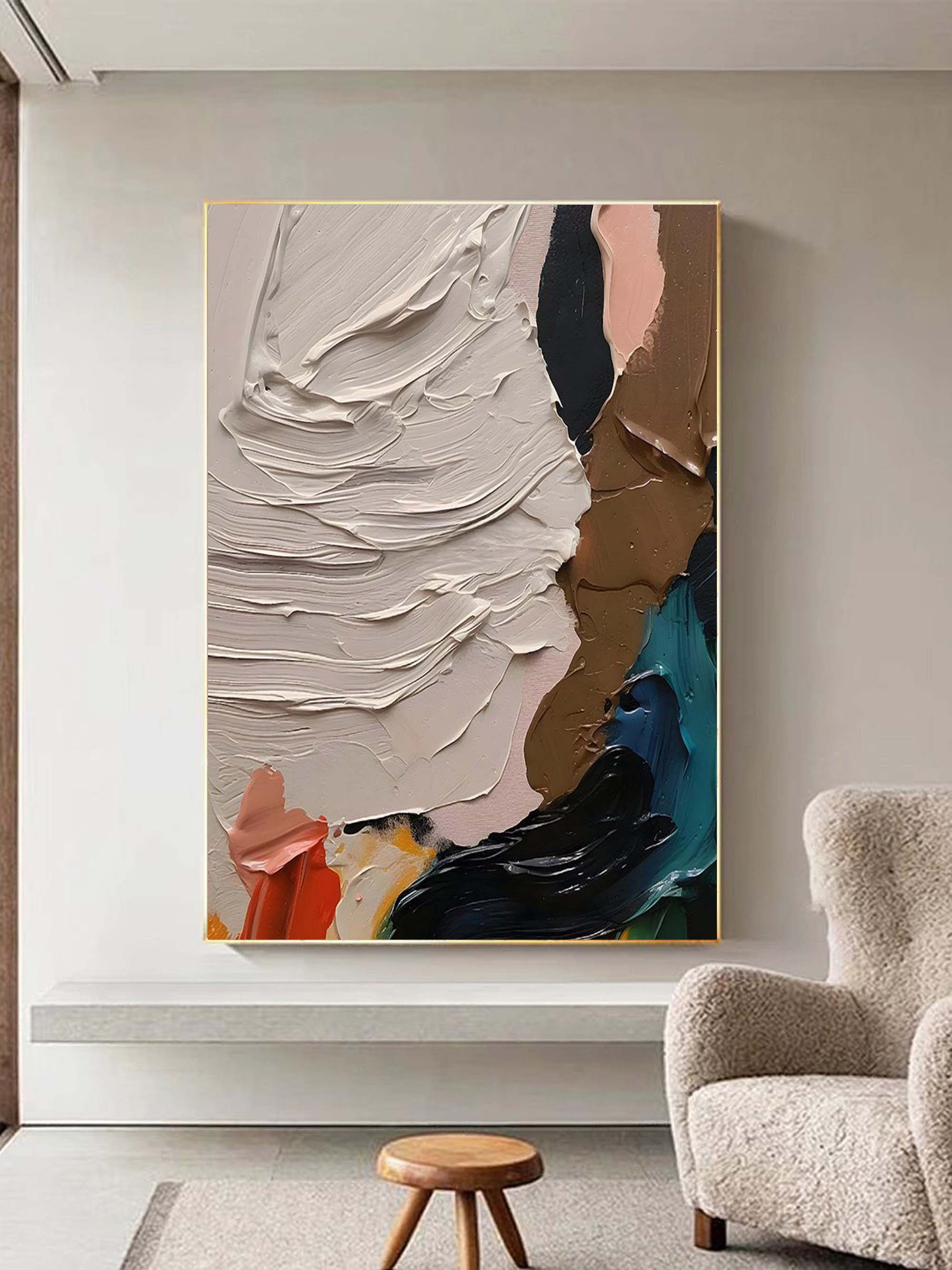 Large Colorful Oil Paintings For Sale White Abstract Art Canvas Thick Textured Wall Painting