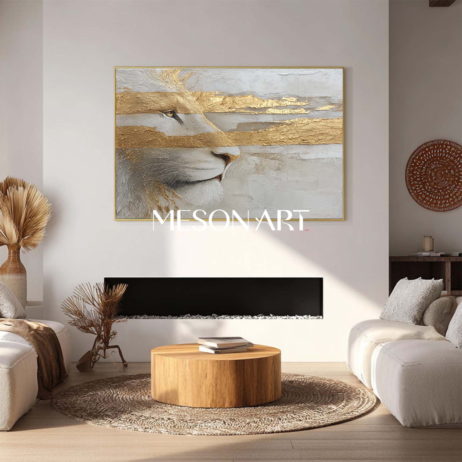 Luxury Lion Wall Art Golden Abstract Animal Painting for Modern Home Decor