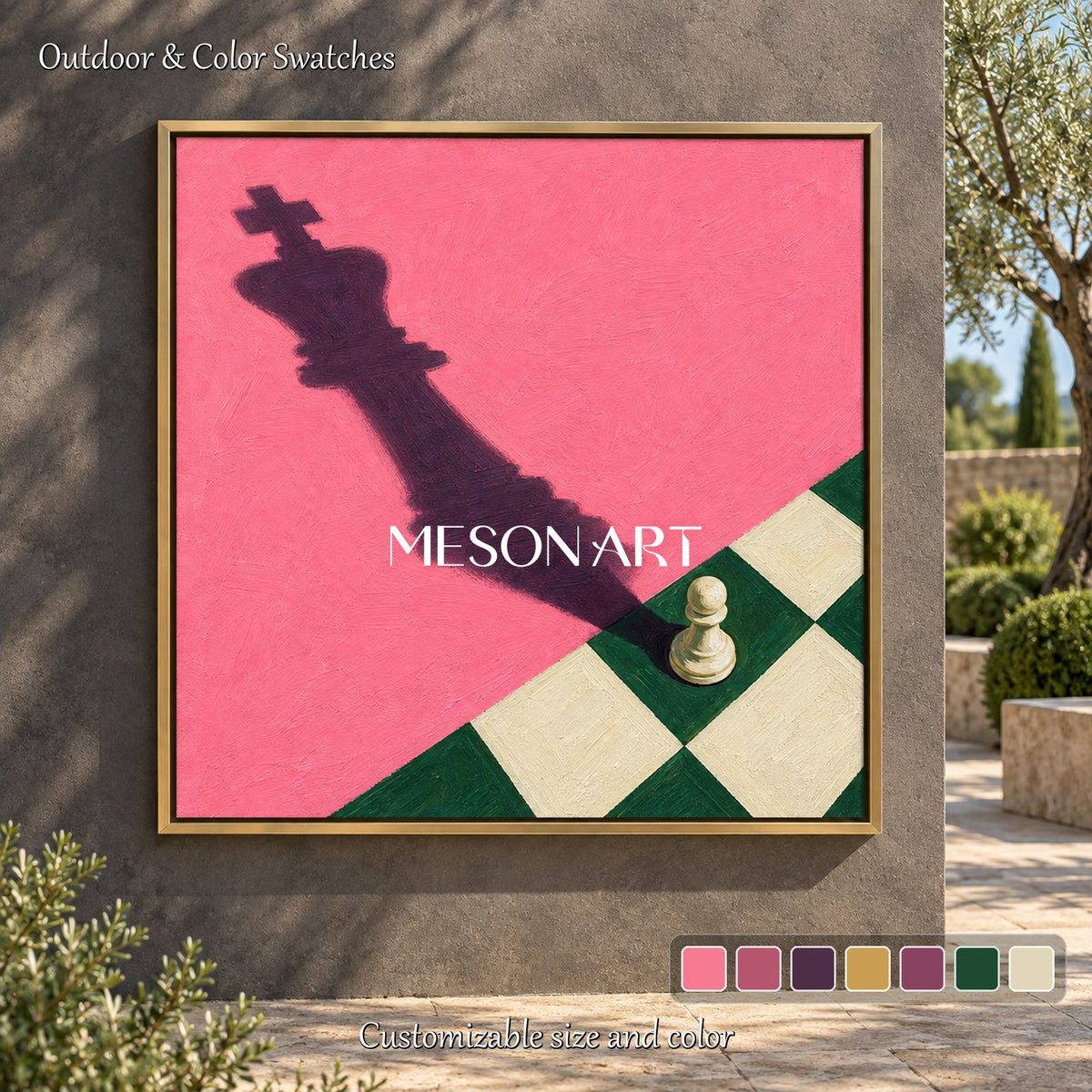 Pink And Green Surrealism Chess Painting Square Wall Art Original Artist Hand Painted For Living Room By Mesonart