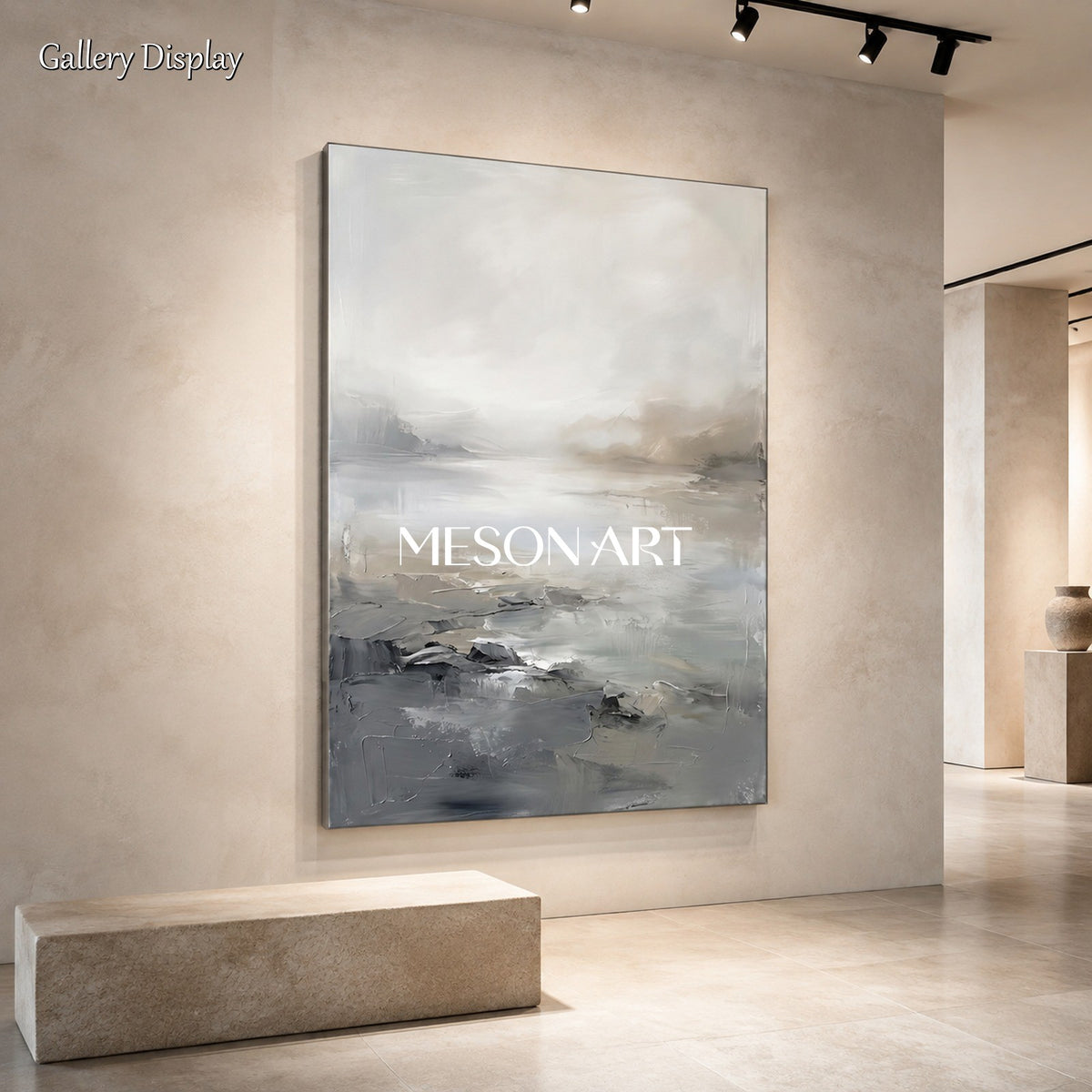 Gray And Beige Neutral Abstract Art Rectangular Wall Painting For Living Room Original By Mesonart