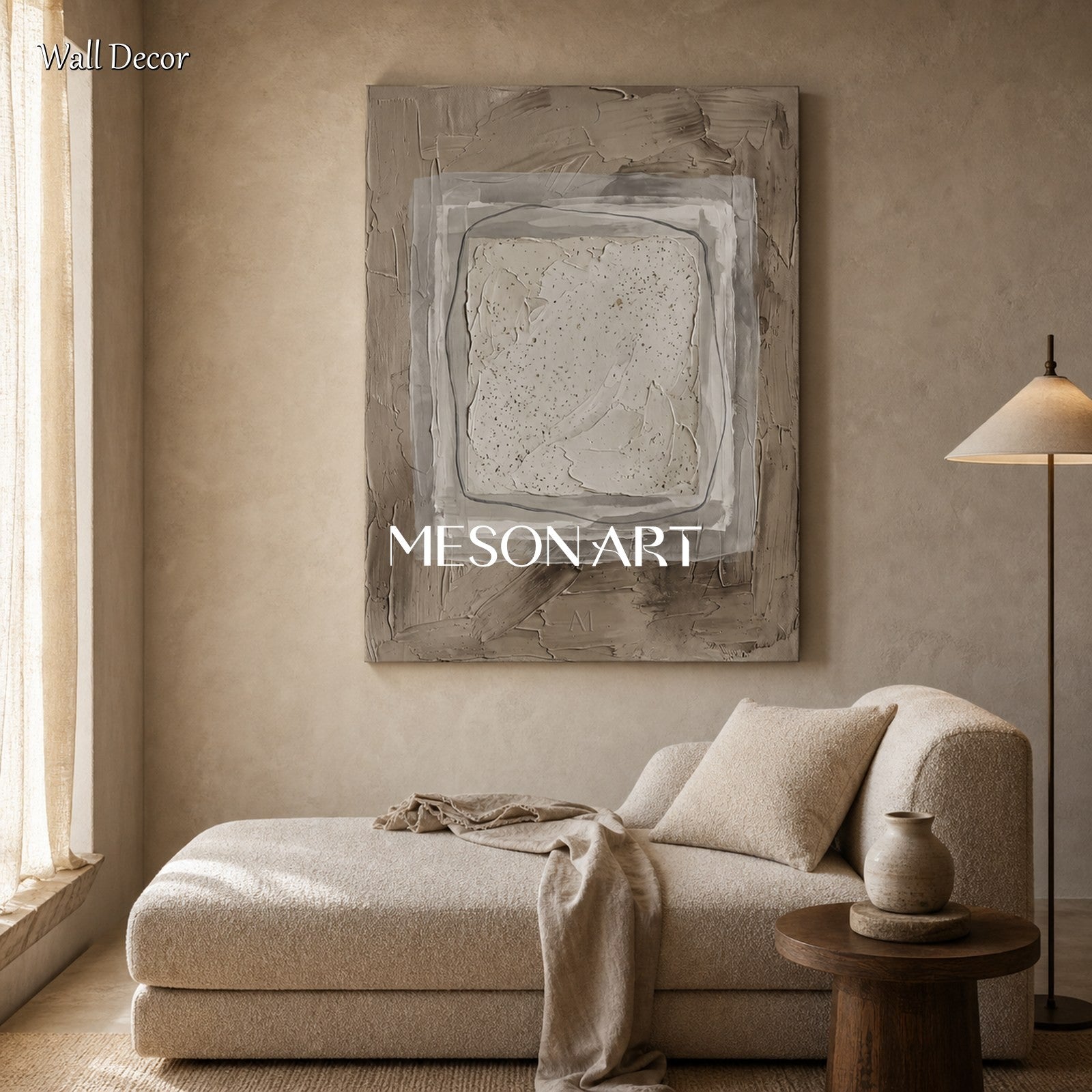 Minimalist Abstract Painting With Textured Relief For Modern Living Room Decor